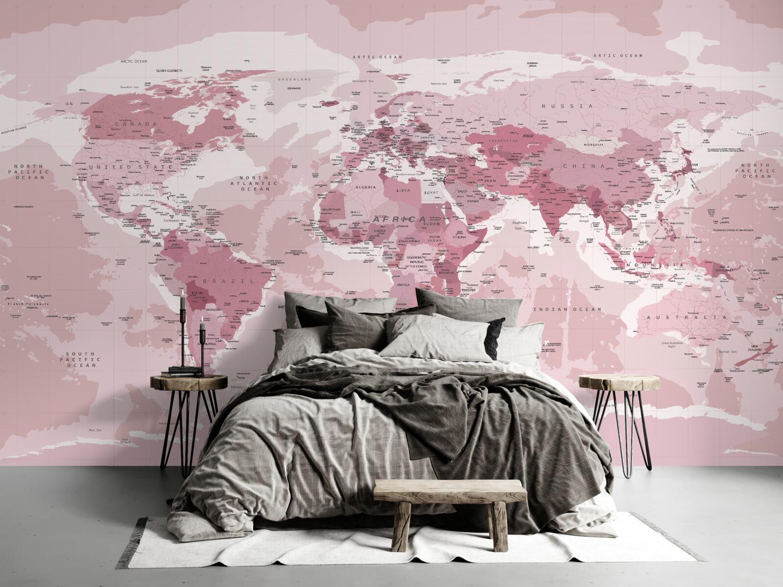 Фотошпалери стандартна географічна карта рожевого кольору