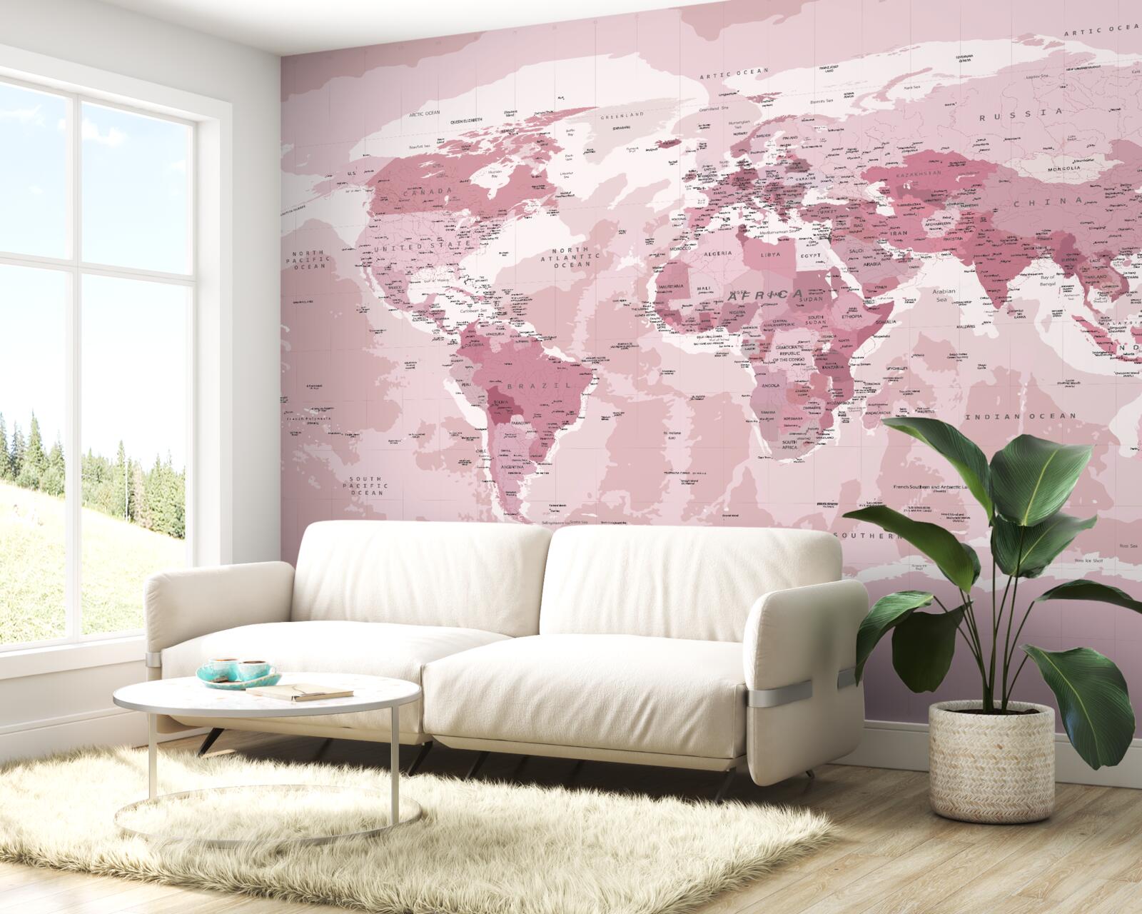 Фотошпалери стандартна географічна карта рожевого кольору