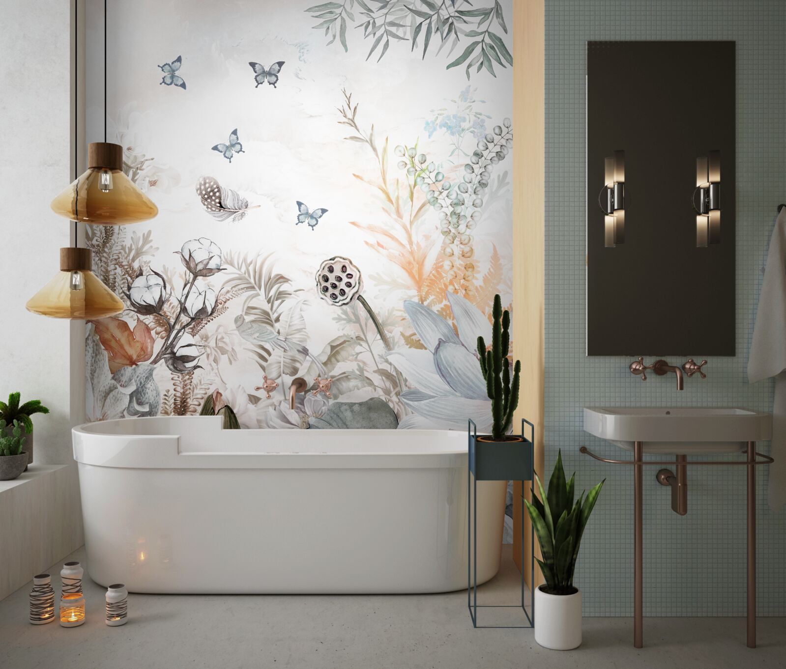 Фотошпалери метелики та тропічні ліси у цвітінні