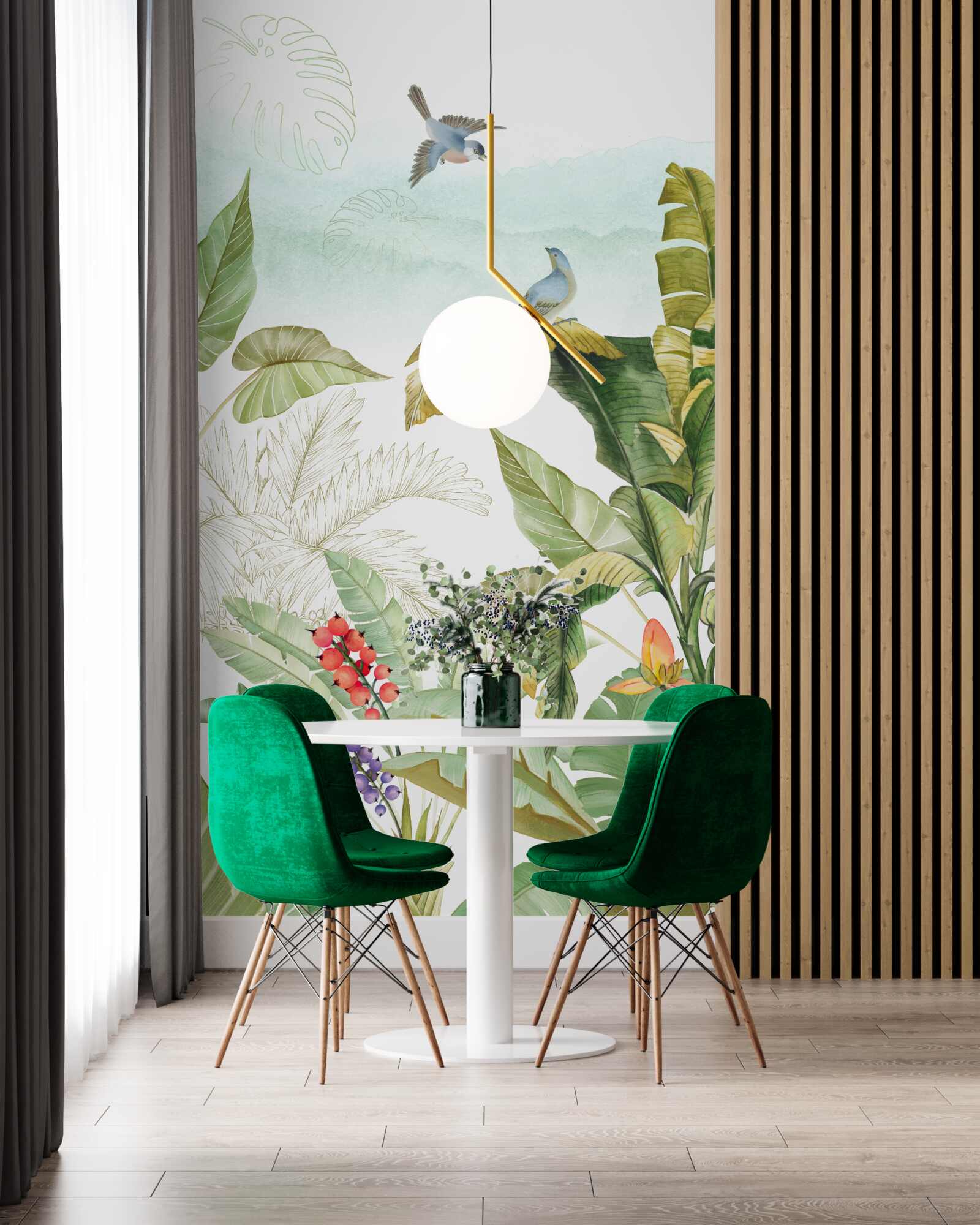 Фотошпалери птахи люблять відпочивати на тропічному листі