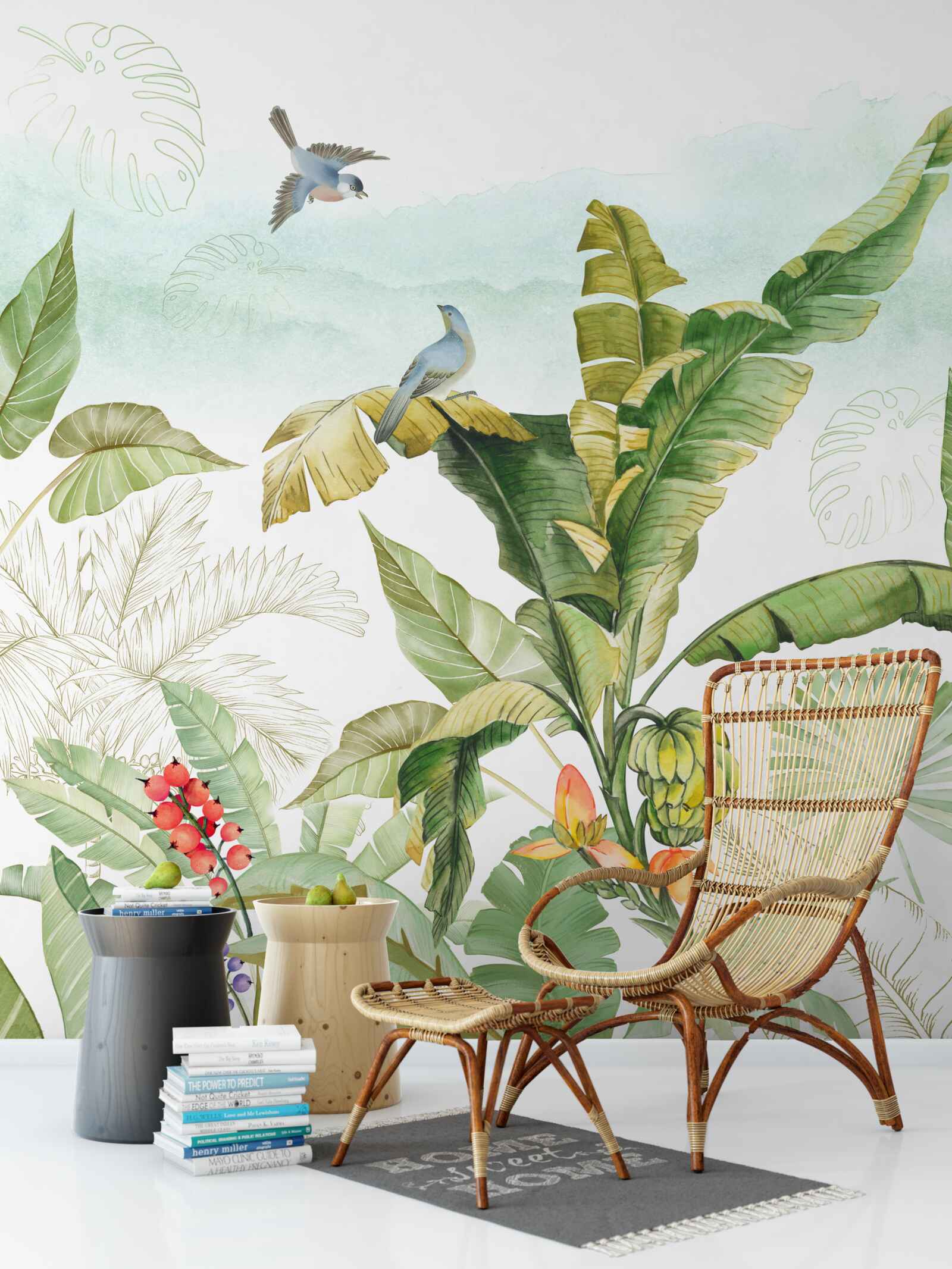 Фотошпалери птахи люблять відпочивати на тропічному листі