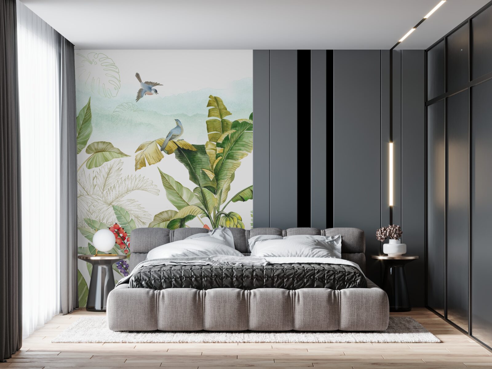 Фотошпалери птахи люблять відпочивати на тропічному листі