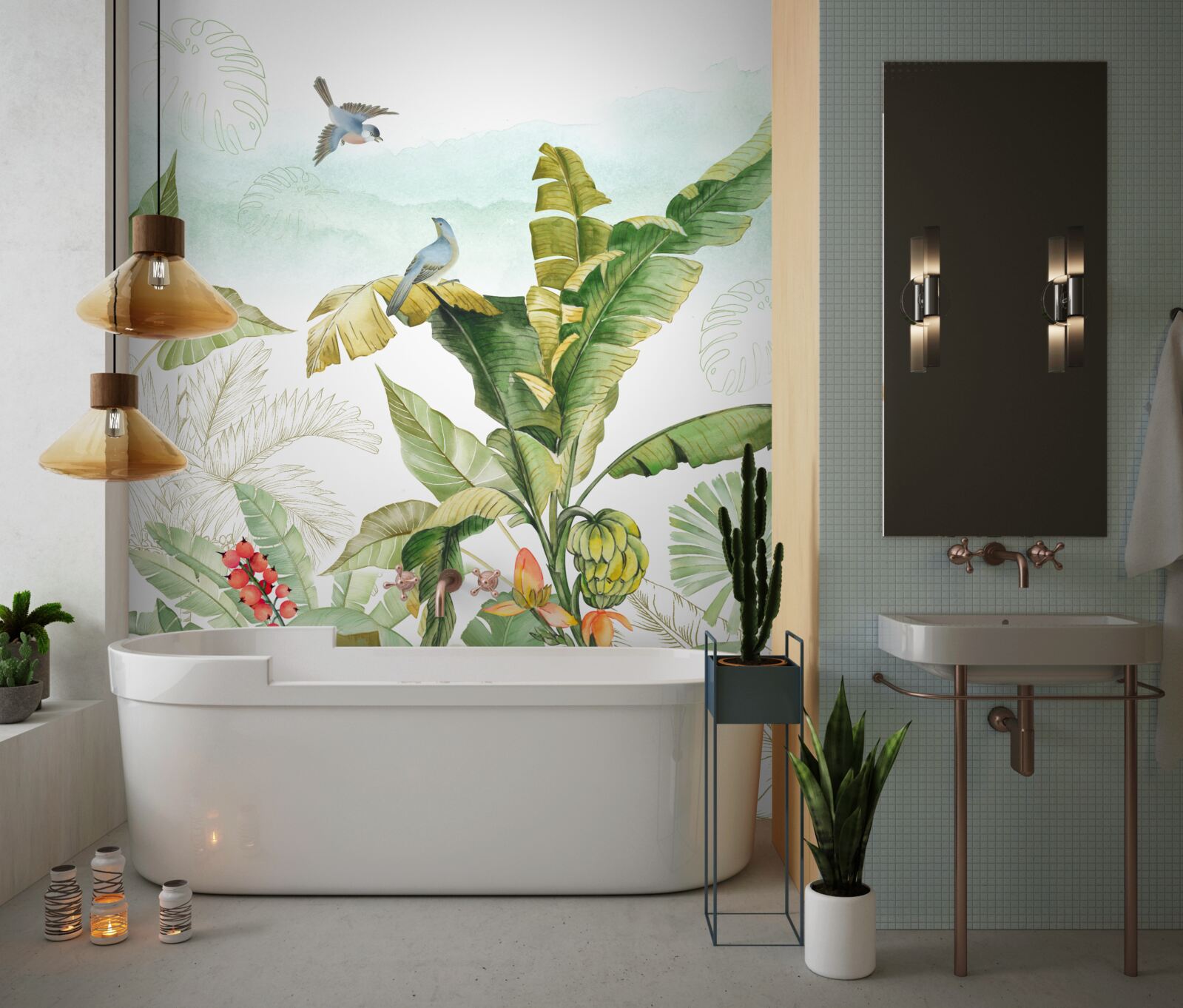 Фотошпалери птахи люблять відпочивати на тропічному листі