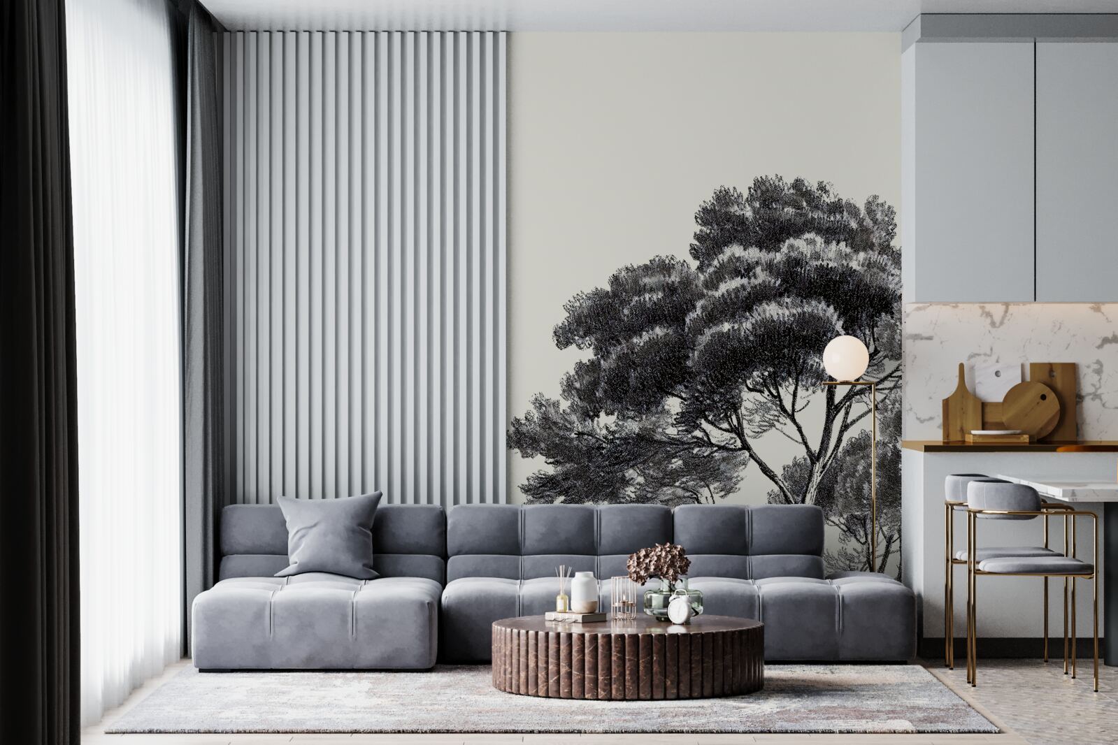 Фотошпалери щільно межує з великим лісом