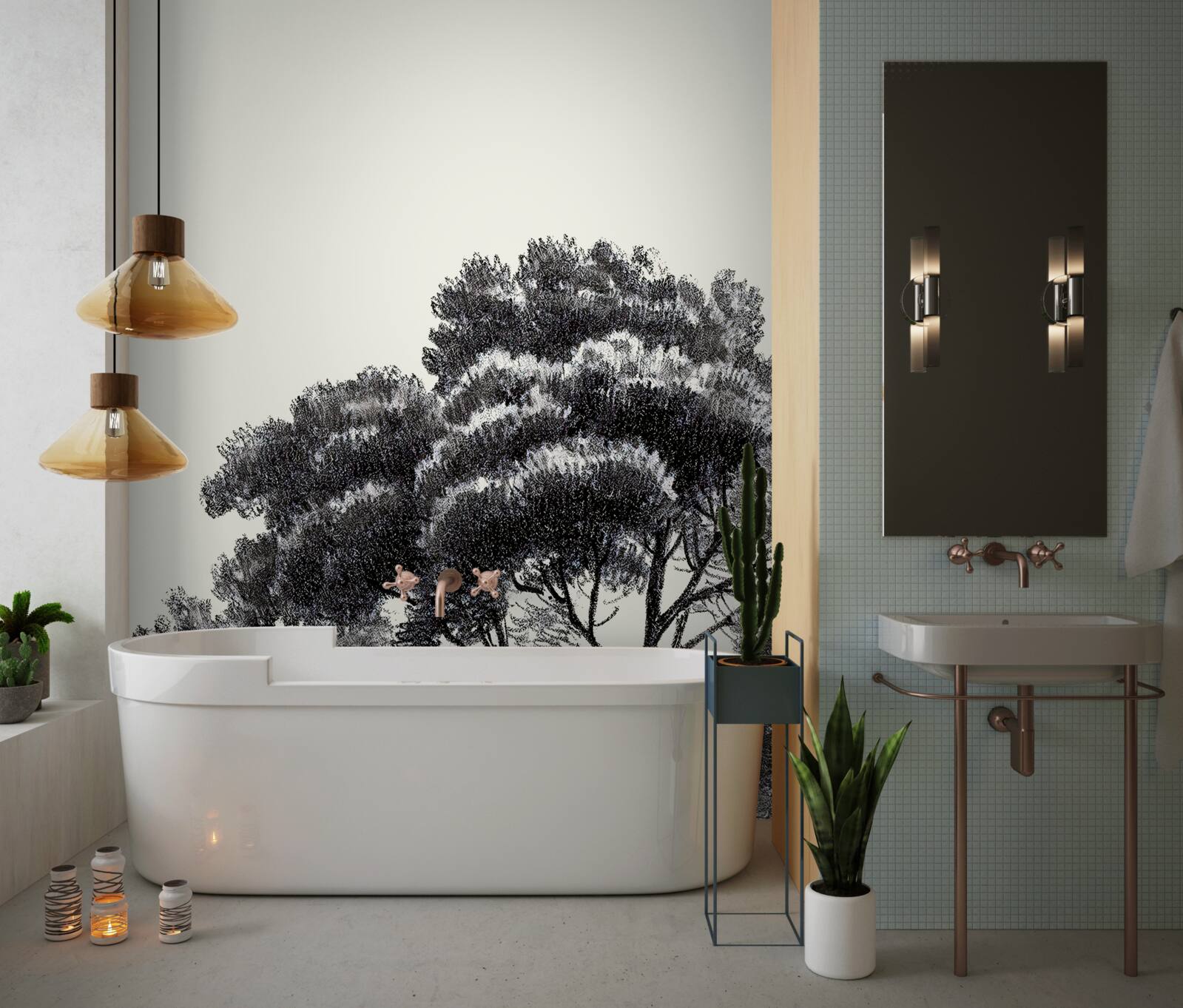 Фотошпалери щільно межує з великим лісом