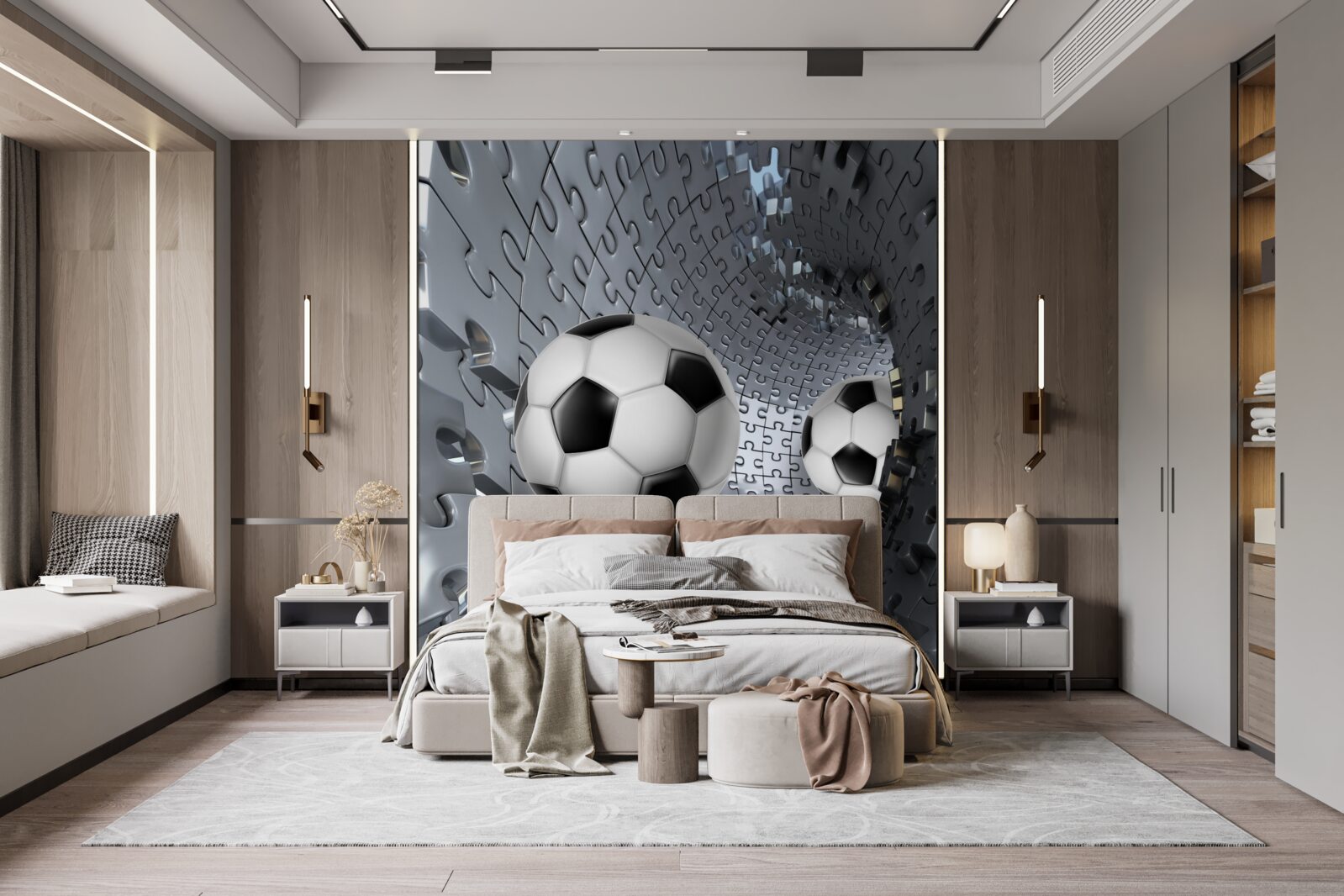 Фотошпалери фрагменти вихрової мозаїки оточують футбольний м'яч