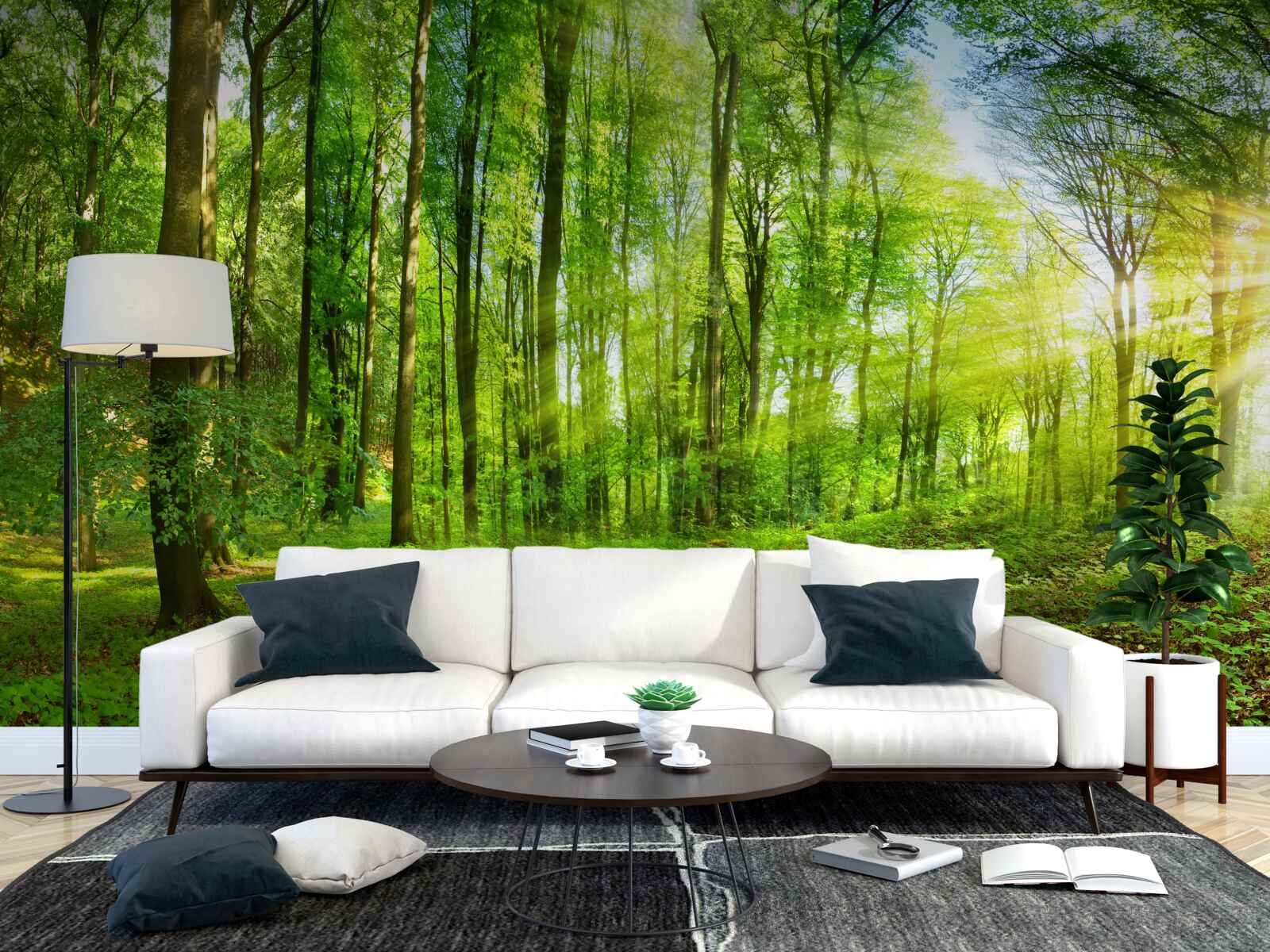 Фотошпалери Світанок у лісі, де панує зелене листя