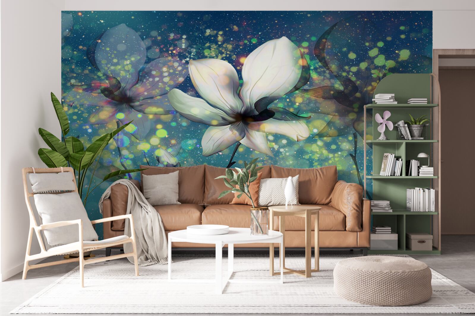 Фотошпалери квітка білого кольору в ніч, всипану зірками