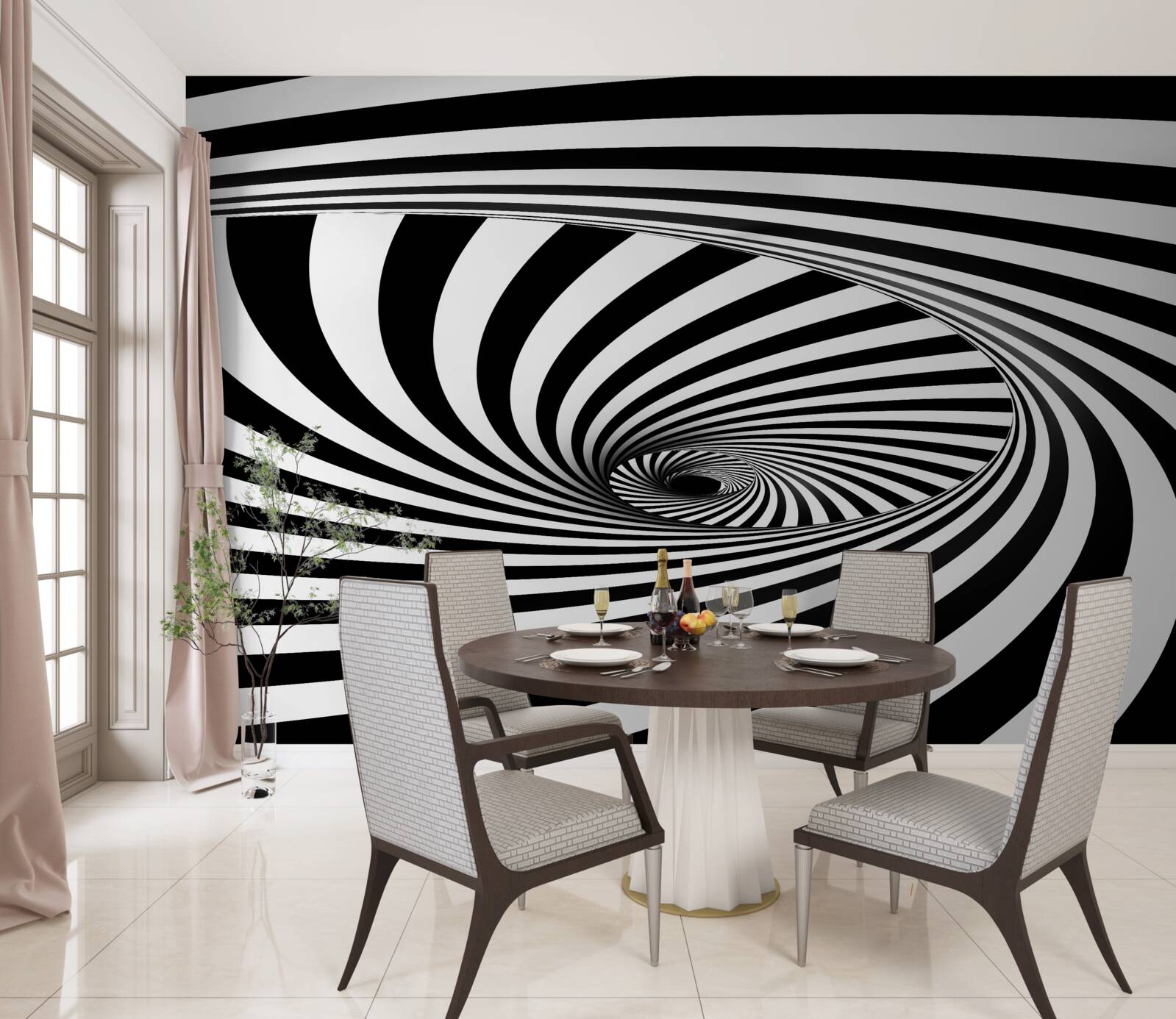 Фотошпалери вихор поглинає білі та чорні смуги