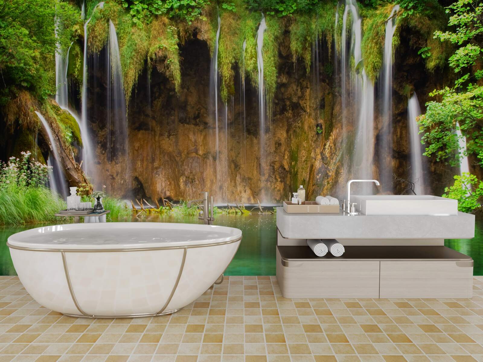 Фотошпалери прекрасний водоспад у горах