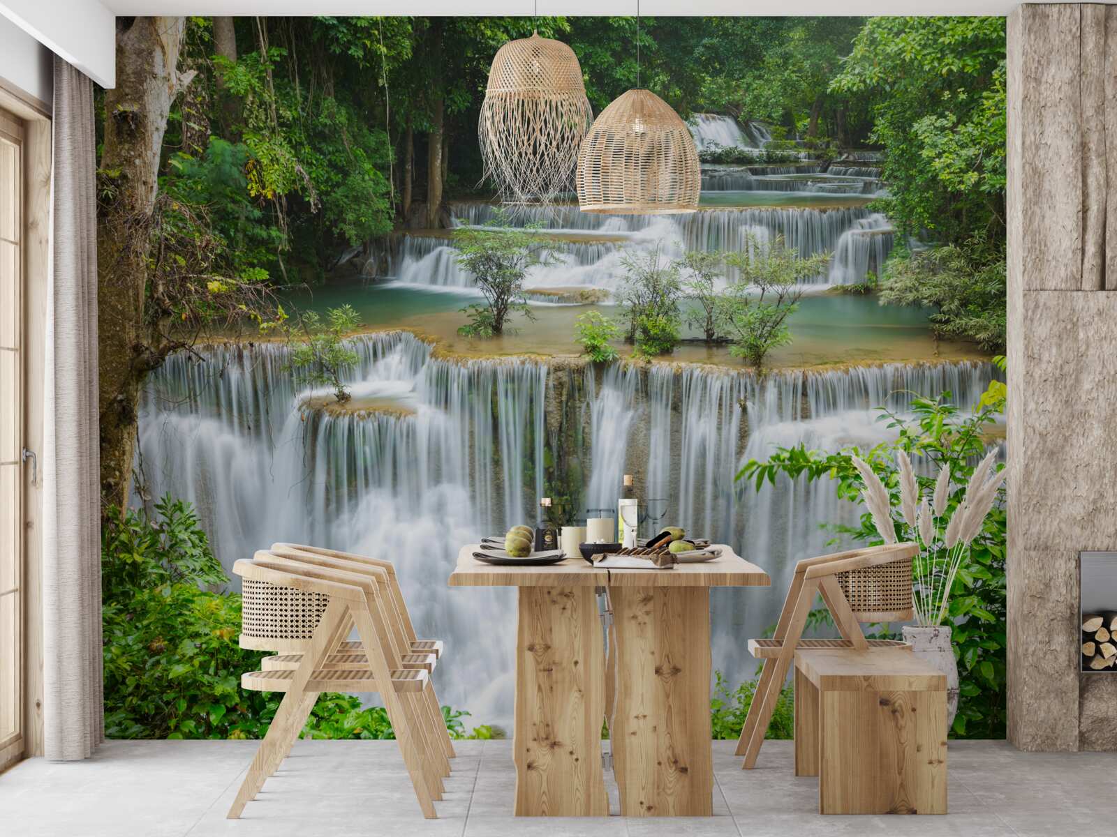 Фотошпалери величний водоспад, з якого вода швидко падає з оглушливим шумом