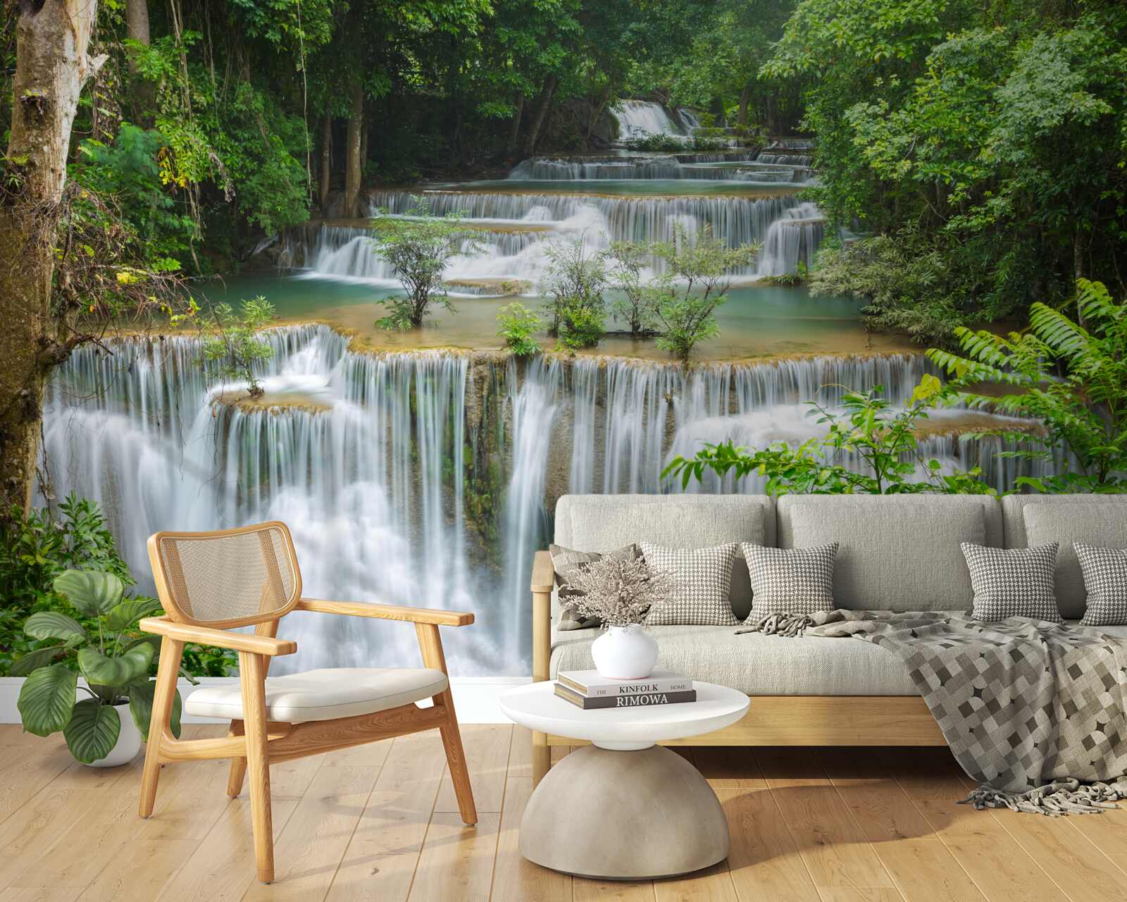 Фотошпалери величний водоспад, з якого вода швидко падає з оглушливим шумом