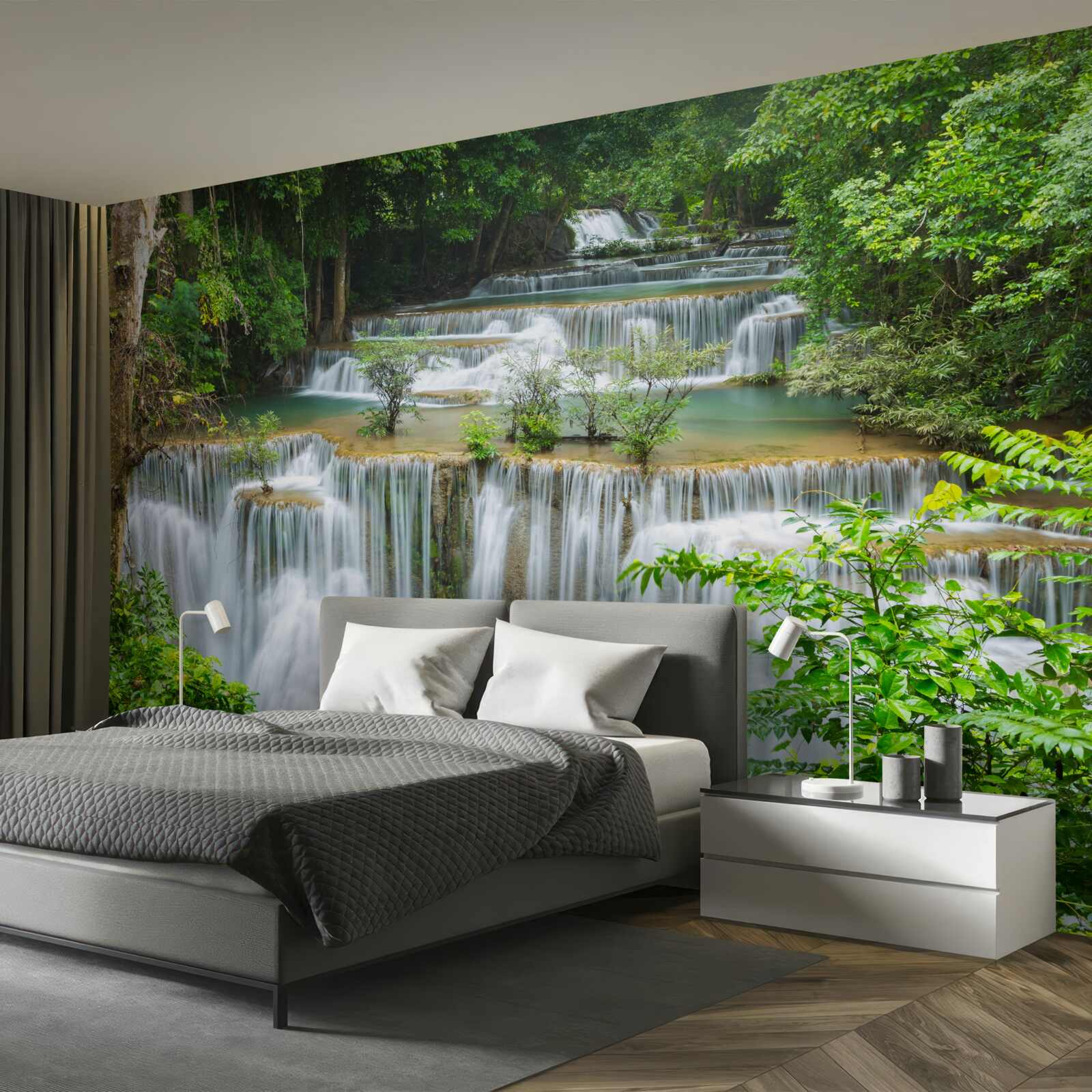 Фотошпалери величний водоспад, з якого вода швидко падає з оглушливим шумом