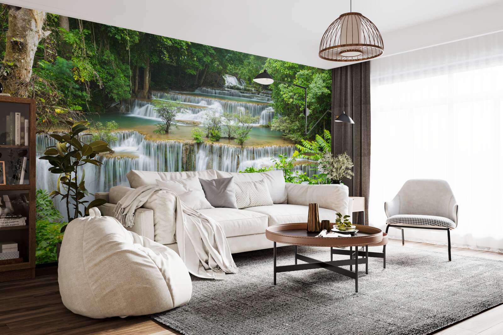 Фотошпалери величний водоспад, з якого вода швидко падає з оглушливим шумом