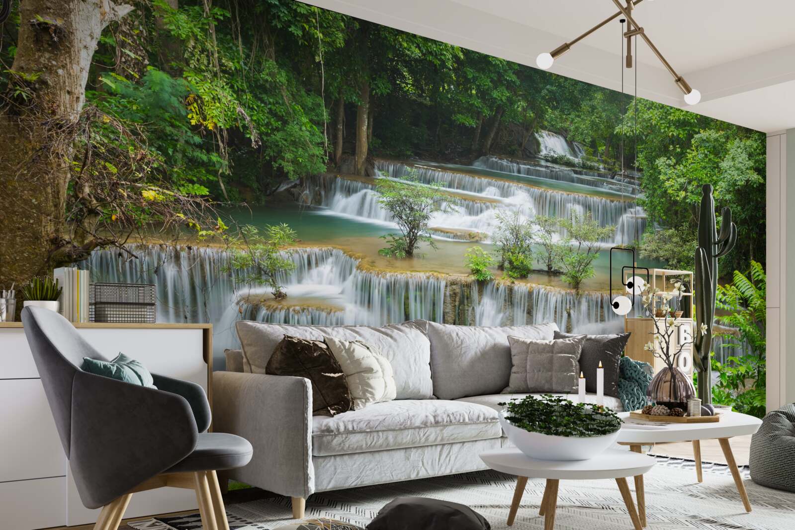 Фотошпалери величний водоспад, з якого вода швидко падає з оглушливим шумом