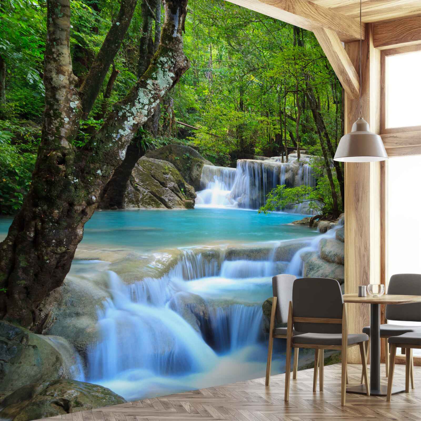 Фотошпалери води лісового водоспаду чисті та блакитні