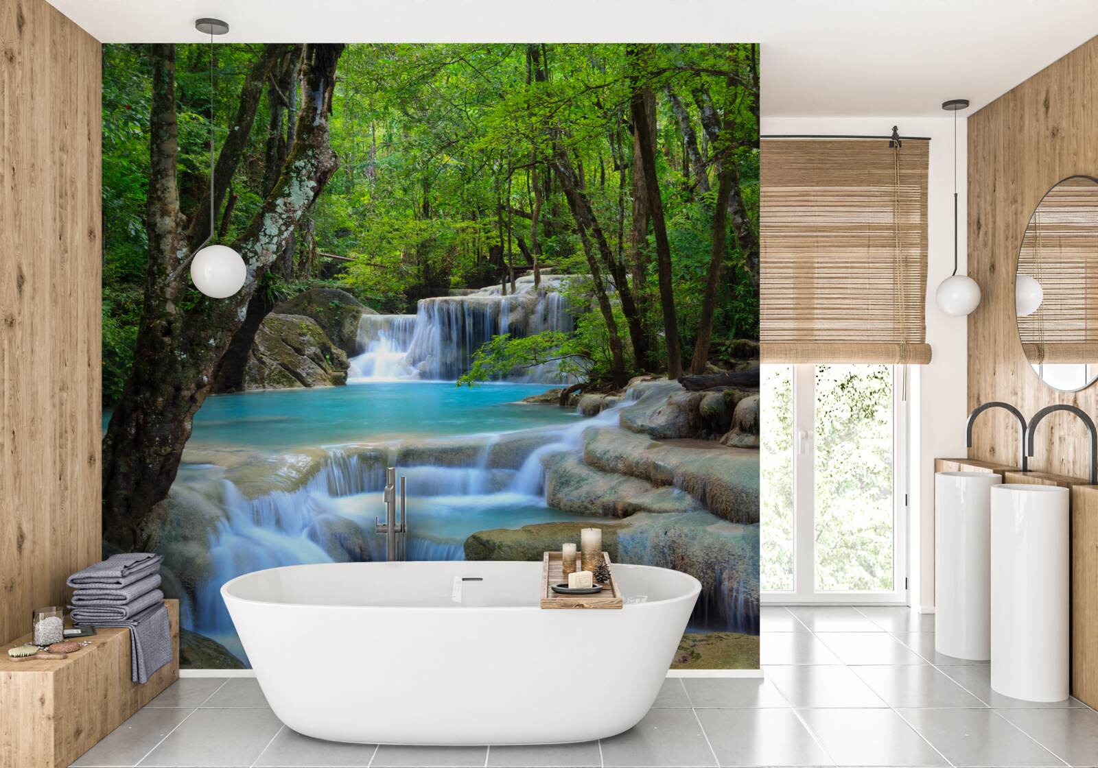 Фотошпалери води лісового водоспаду чисті та блакитні