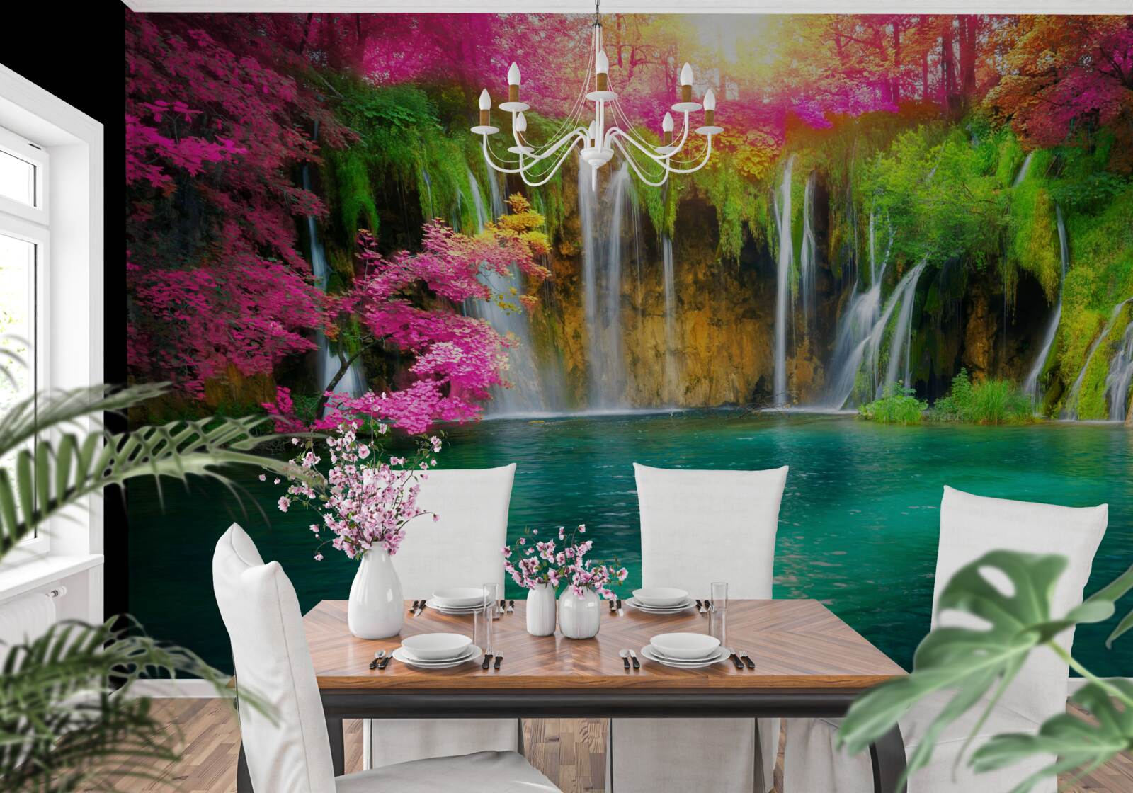 Фотошпалери водоспад має чисту воду і виглядає як райський куточок