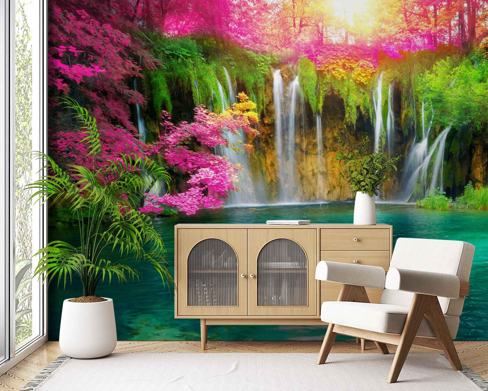 Фотошпалери водоспад має чисту воду і виглядає як райський куточок