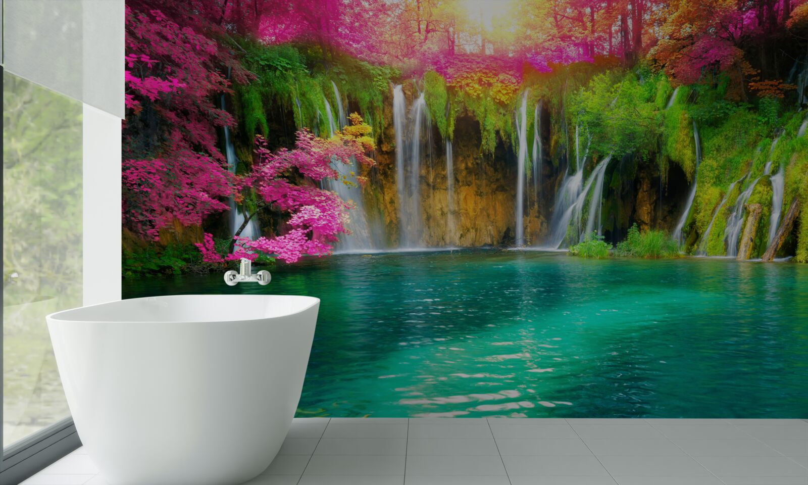 Фотошпалери водоспад має чисту воду і виглядає як райський куточок