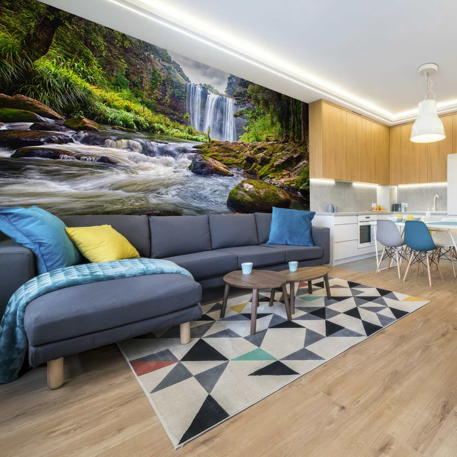 Фотошпалери гучний звук водоспаду, що падає з вершини гори