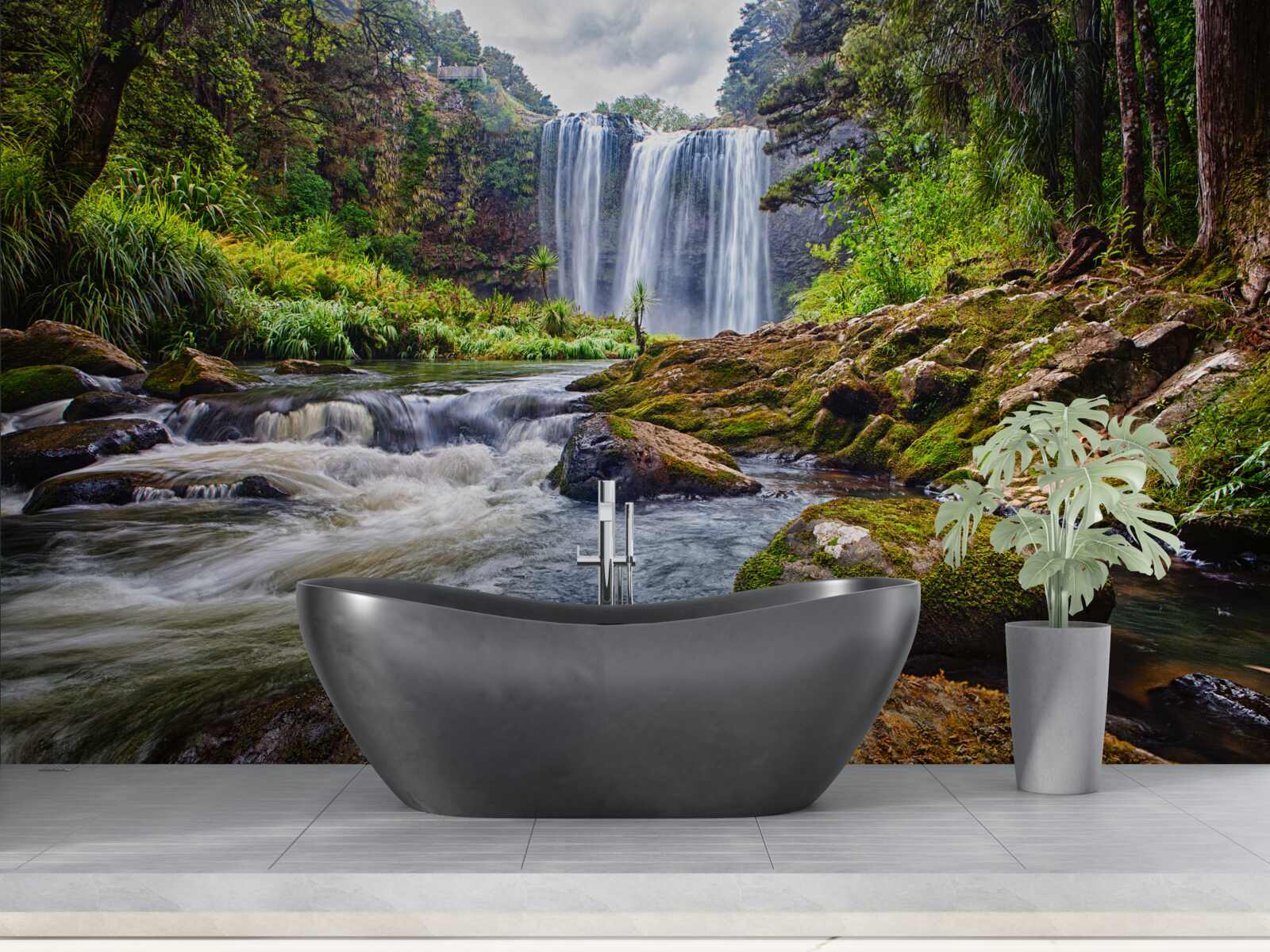 Фотошпалери гучний звук водоспаду, що падає з вершини гори