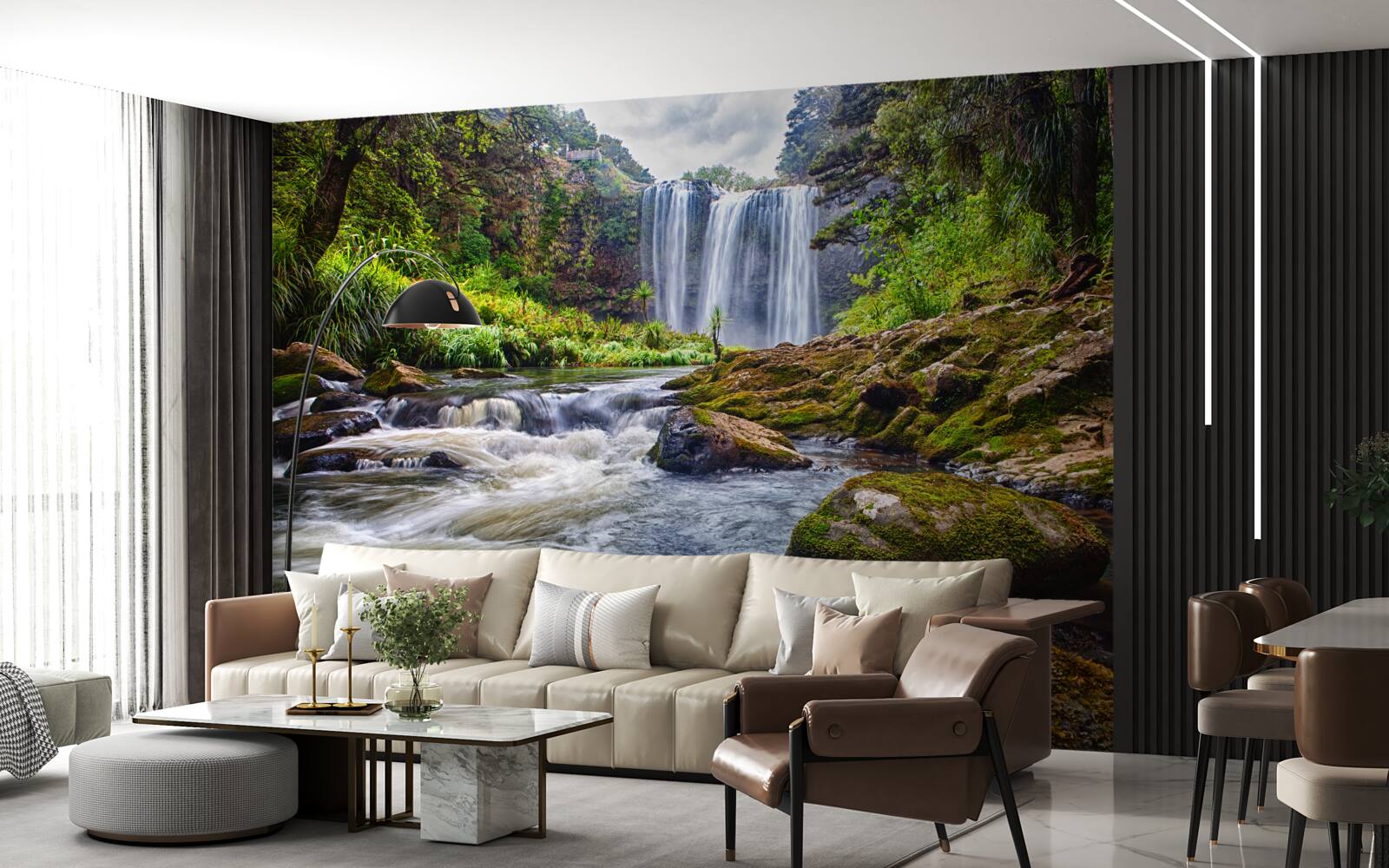 Фотошпалери гучний звук водоспаду, що падає з вершини гори