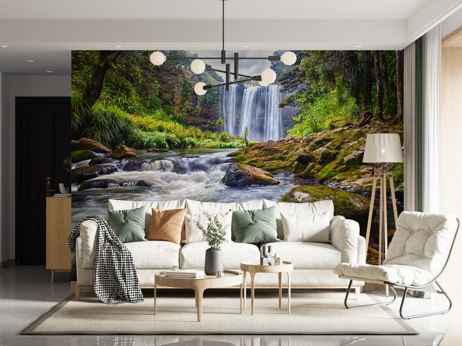 Фотошпалери гучний звук водоспаду, що падає з вершини гори