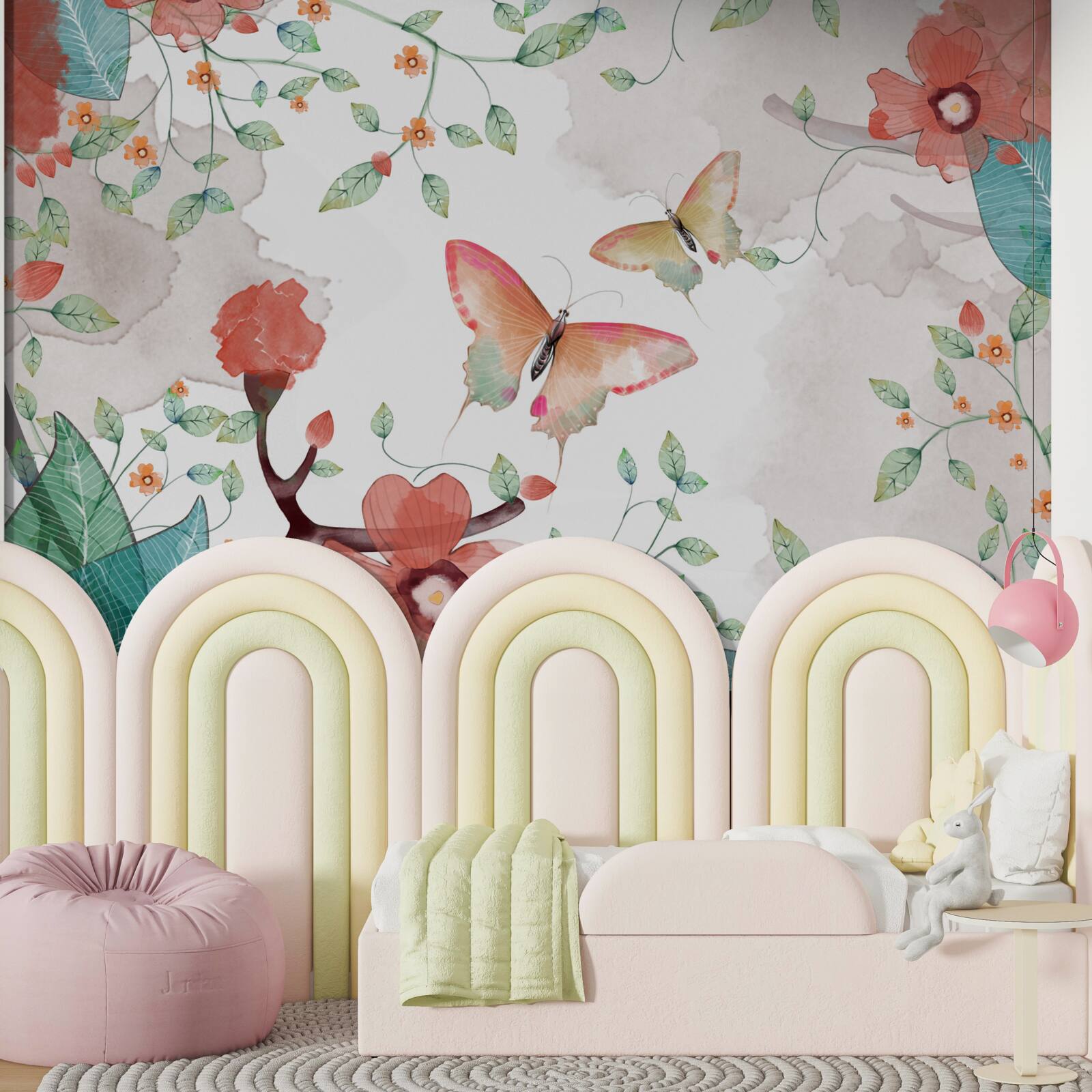 Фотошпалери квіти та метелики, намальовані аквареллю