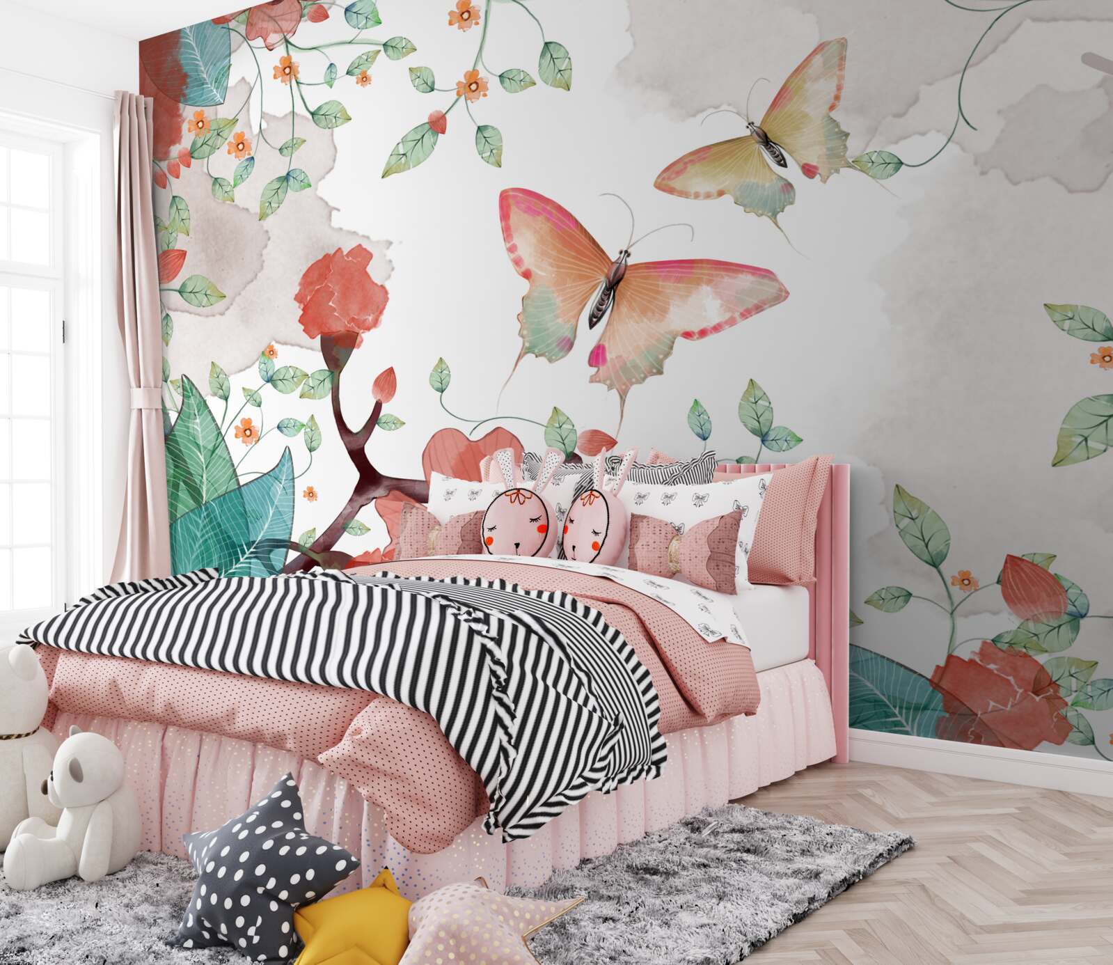 Фотошпалери квіти та метелики, намальовані аквареллю