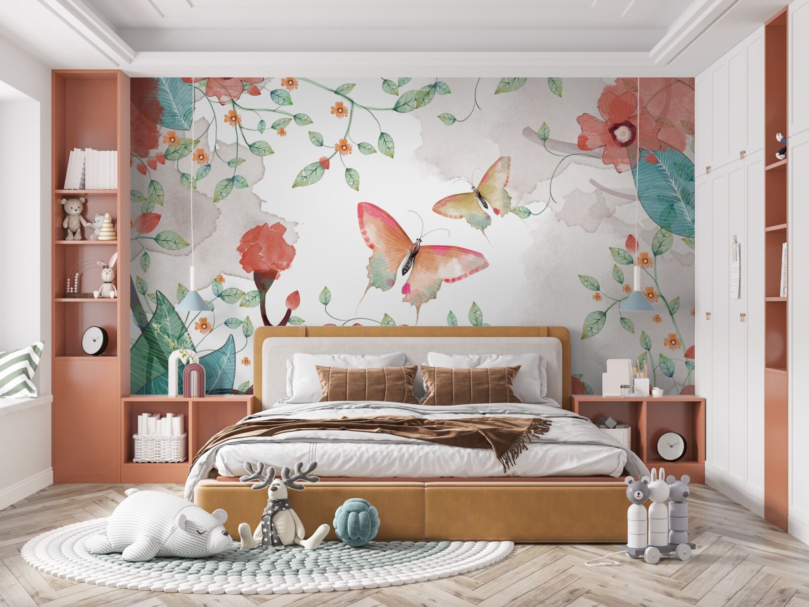 Фотошпалери квіти та метелики, намальовані аквареллю