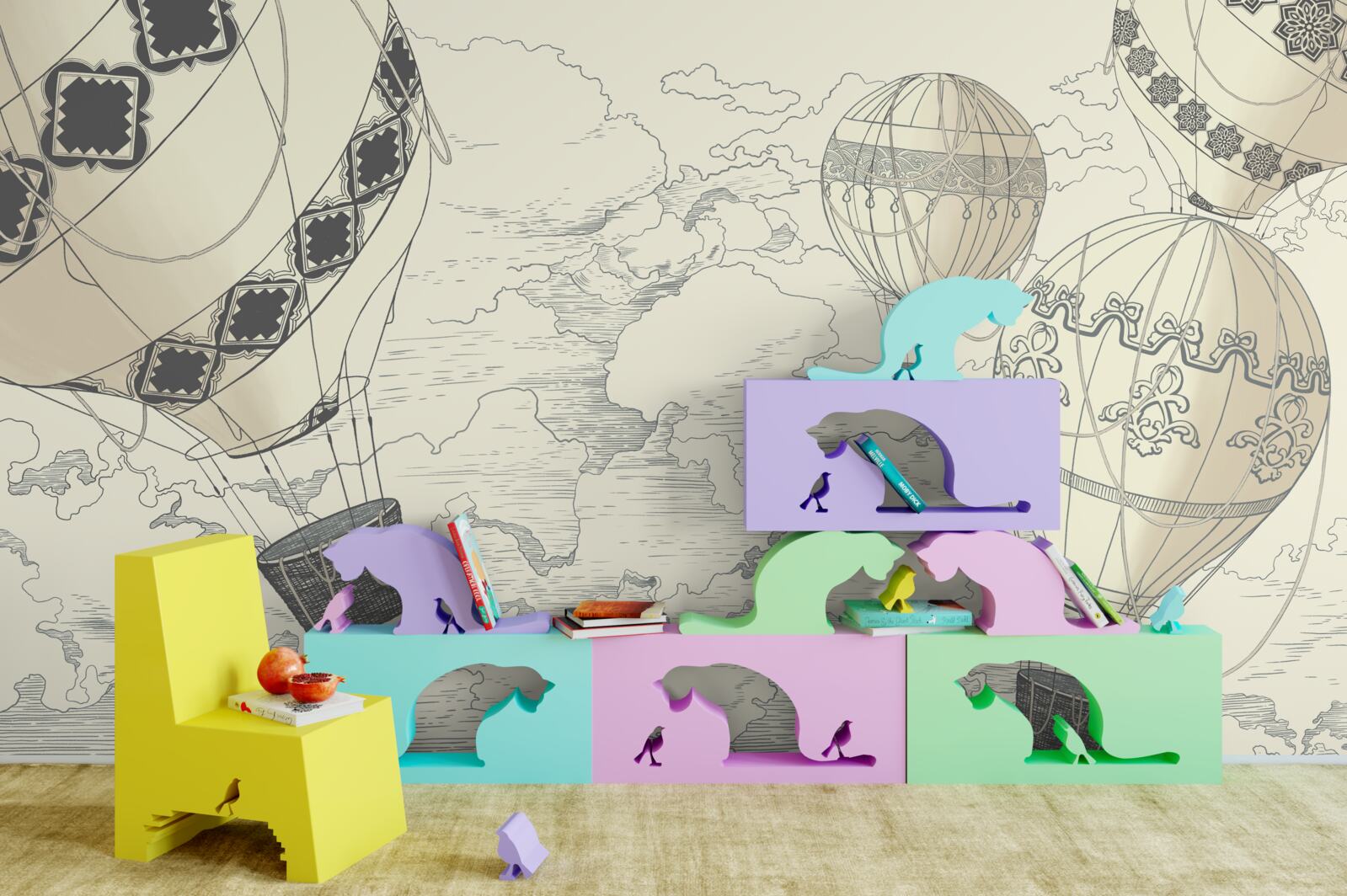 Фотошпалери повітряні кулі пливуть у небі