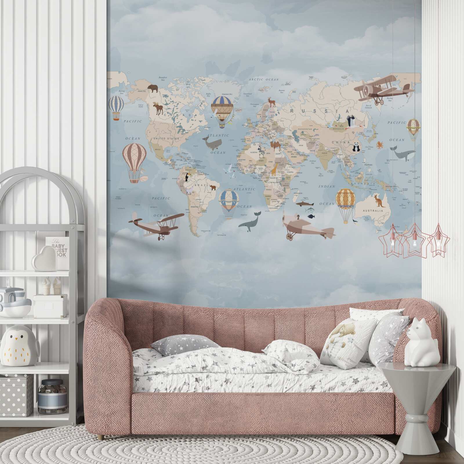 Фотошпалери карта світу на тлі хмарного неба