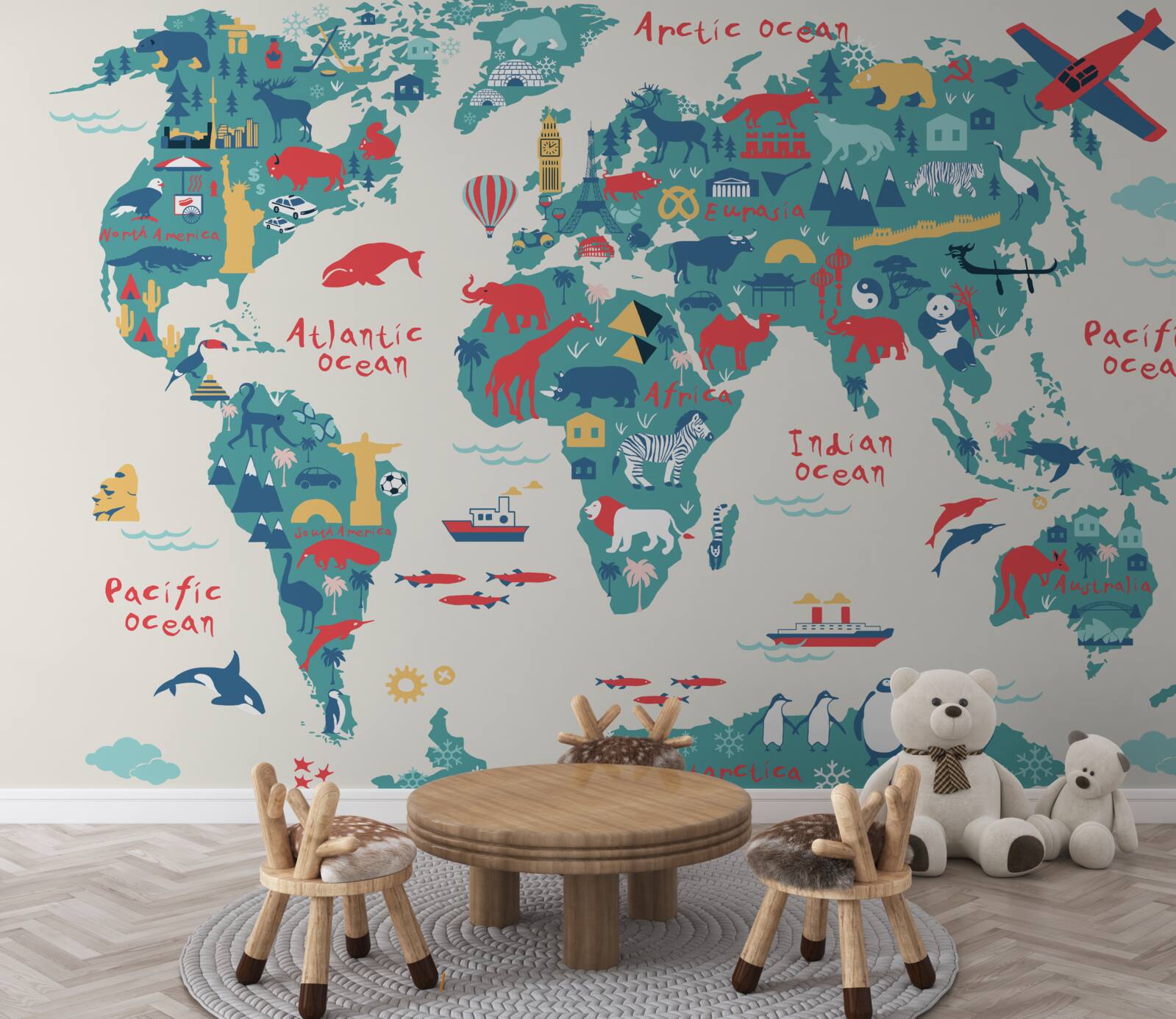 Фотошпалери карта світу в яскравих кольорах