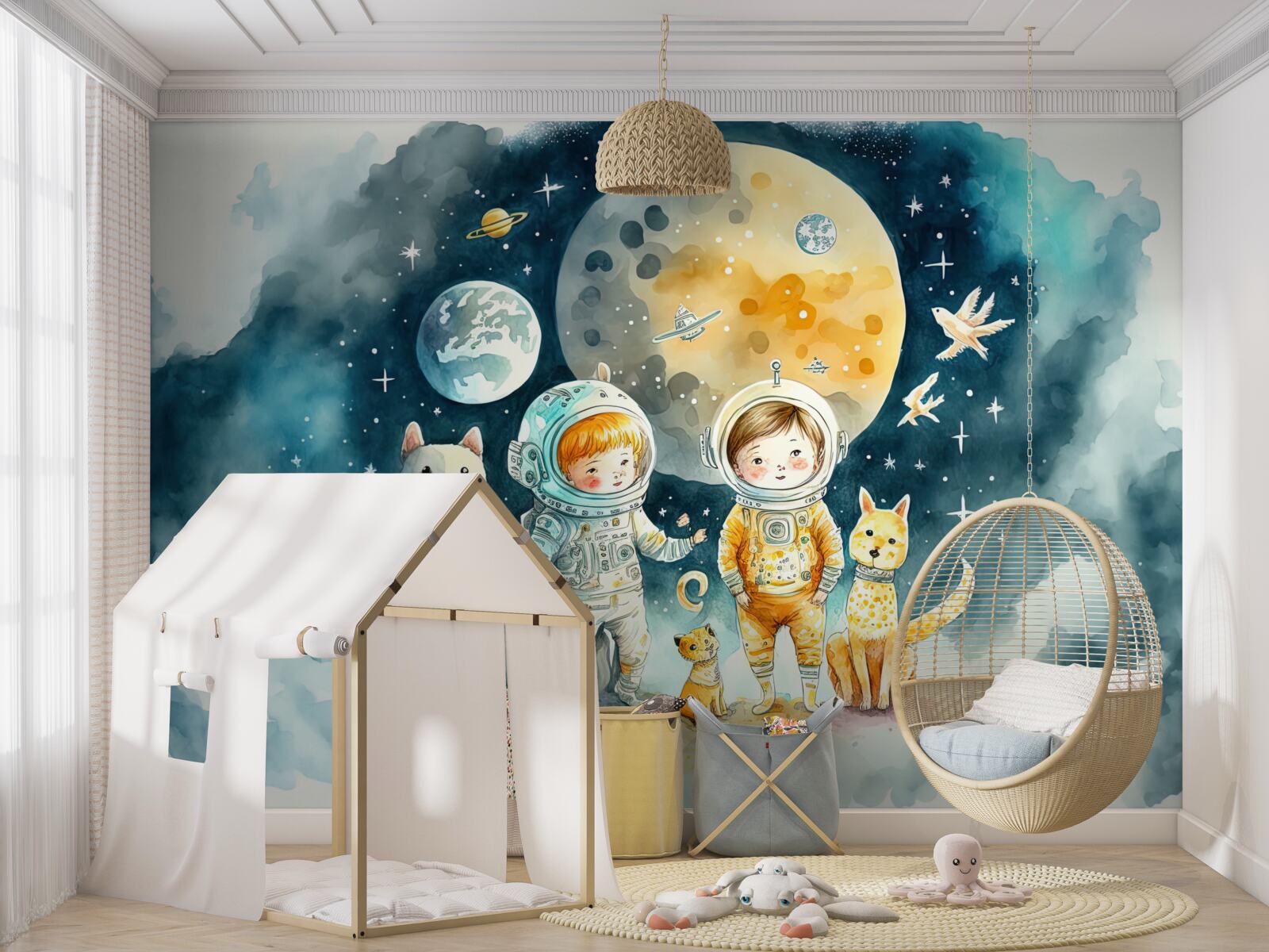 Фотошпалери діти в космосі з тваринами