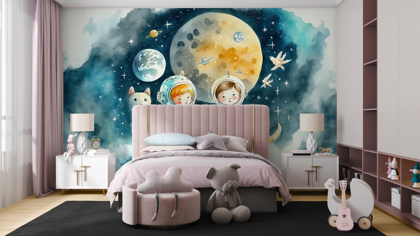 Фотошпалери діти в космосі з тваринами