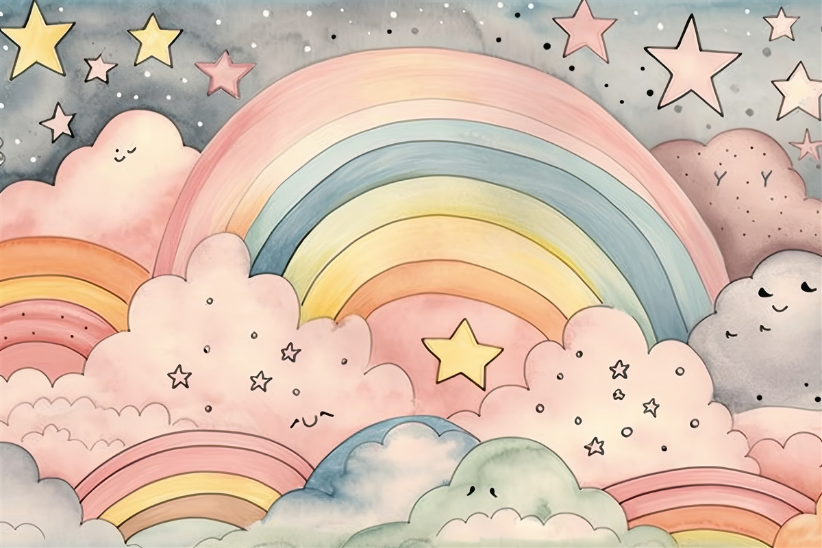 Фотошпалери зірки і веселка серед хмар