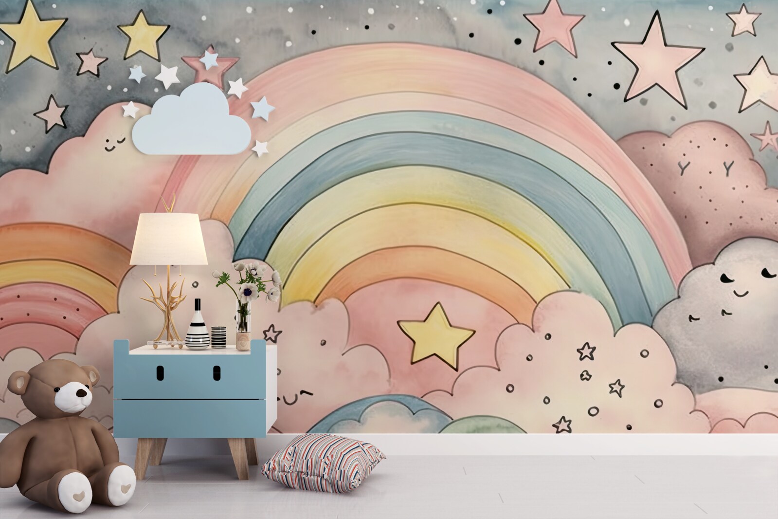 Фотошпалери зірки і веселка серед хмар