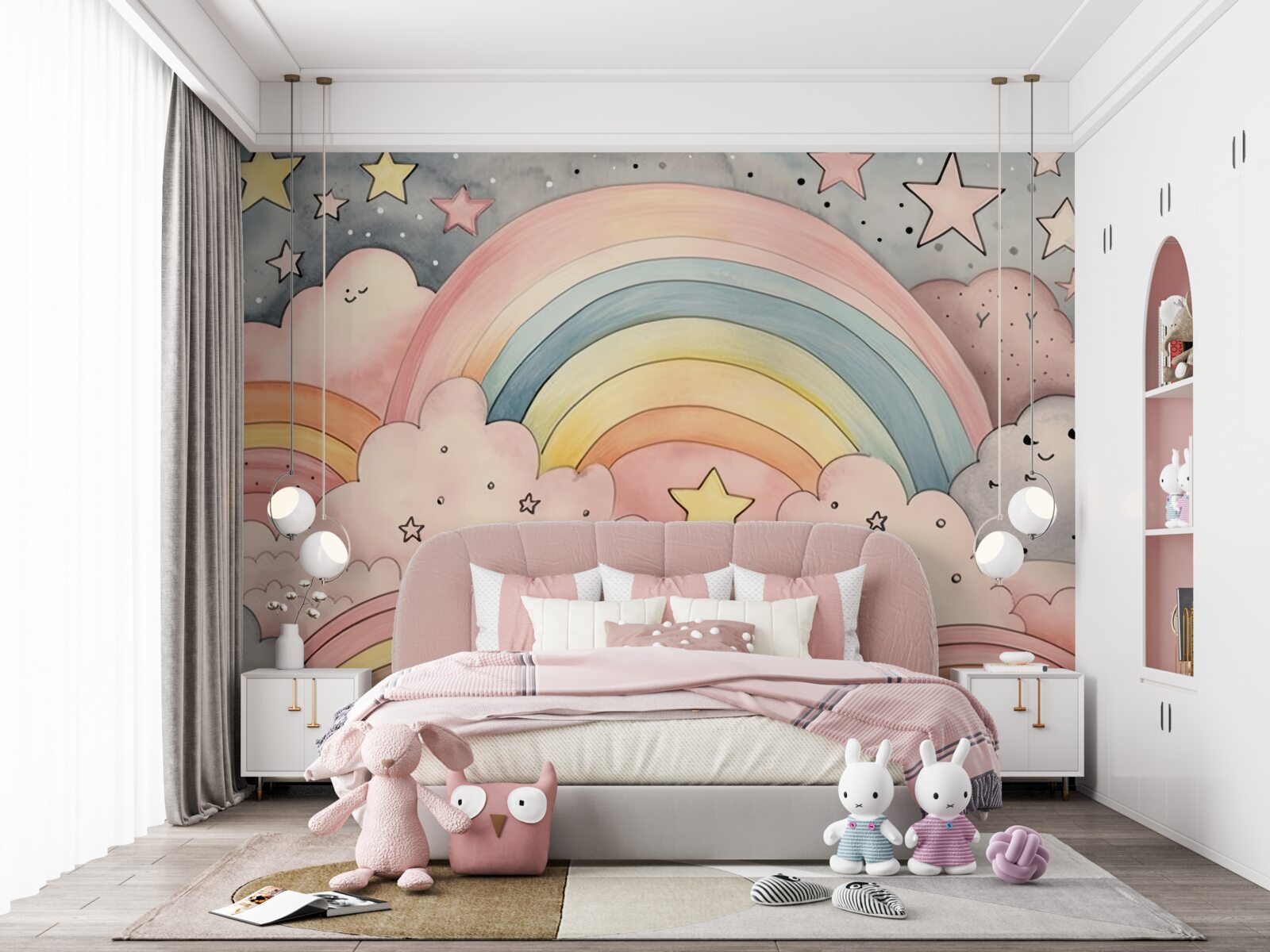 Фотошпалери зірки і веселка серед хмар