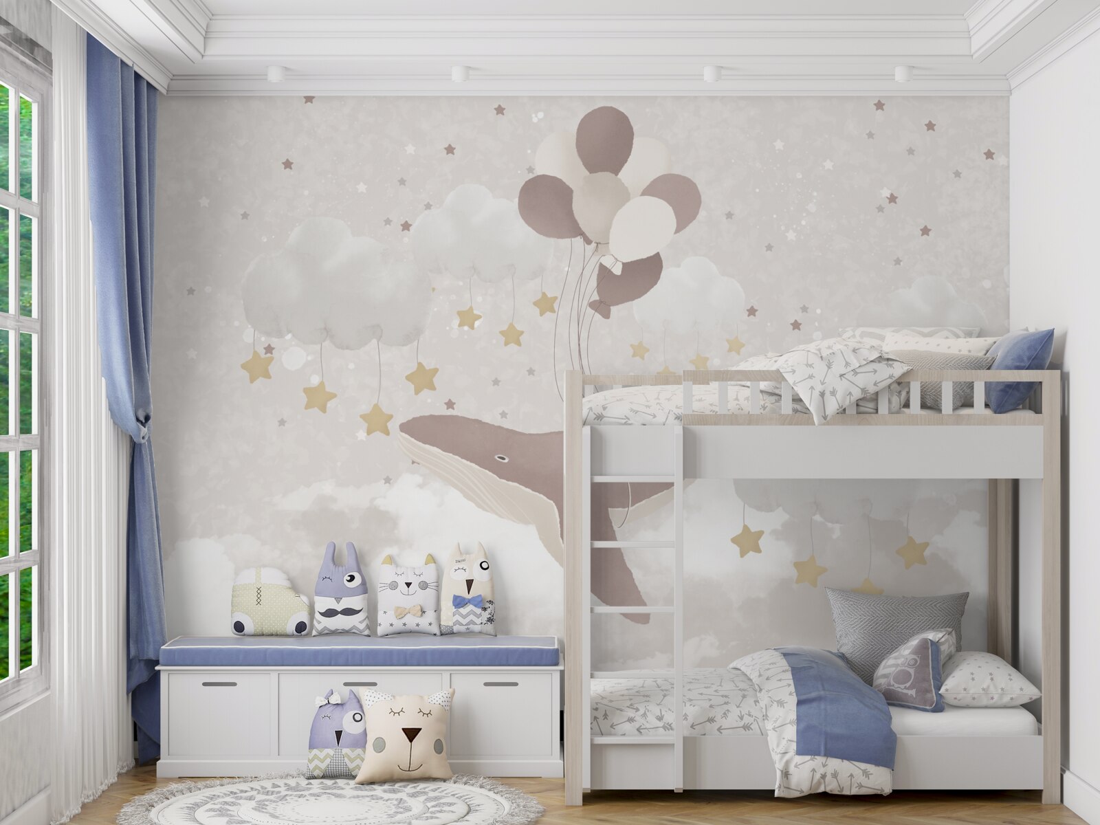 Фотошпалери кашалот плаває на повітряних кулях