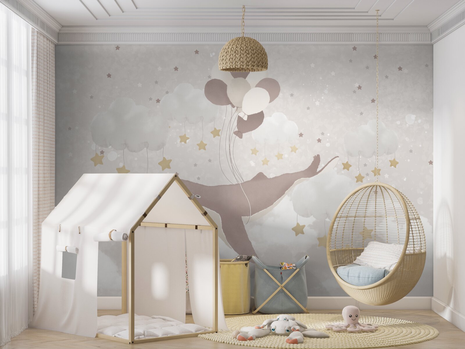 Фотошпалери кашалот плаває на повітряних кулях