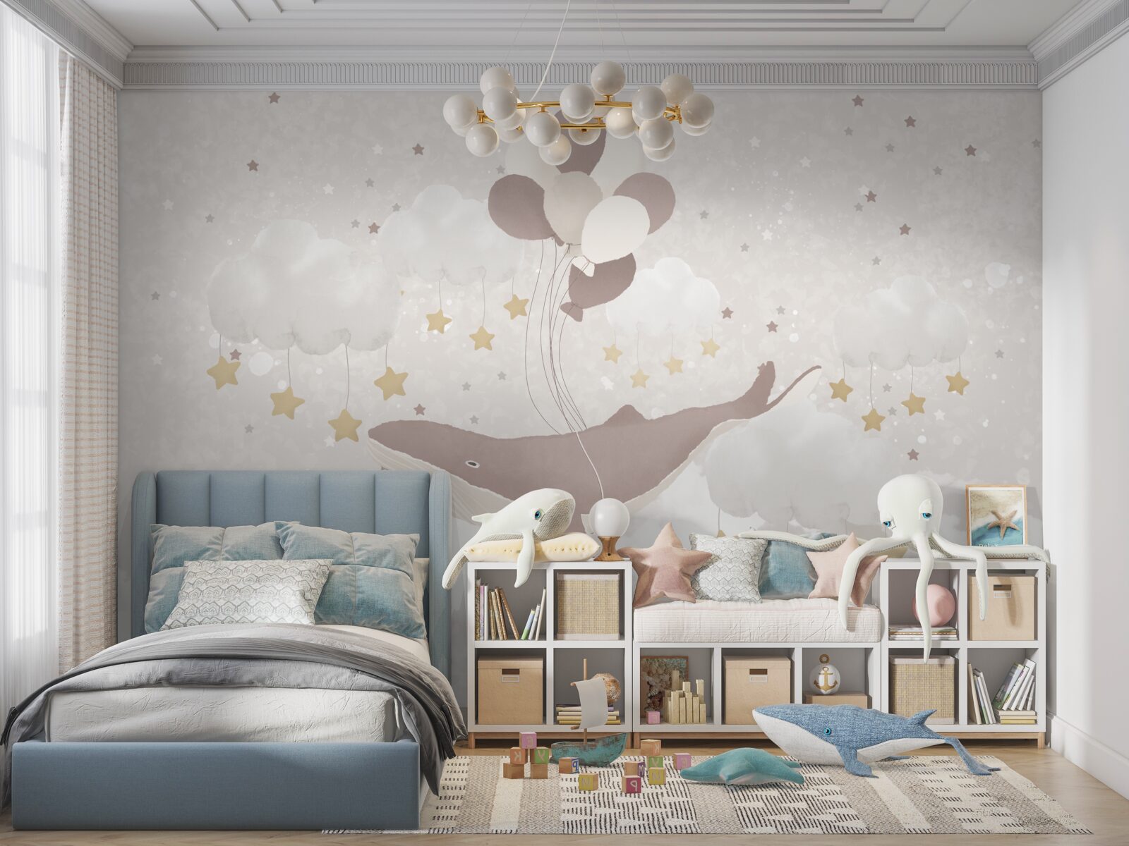 Фотошпалери кашалот плаває на повітряних кулях