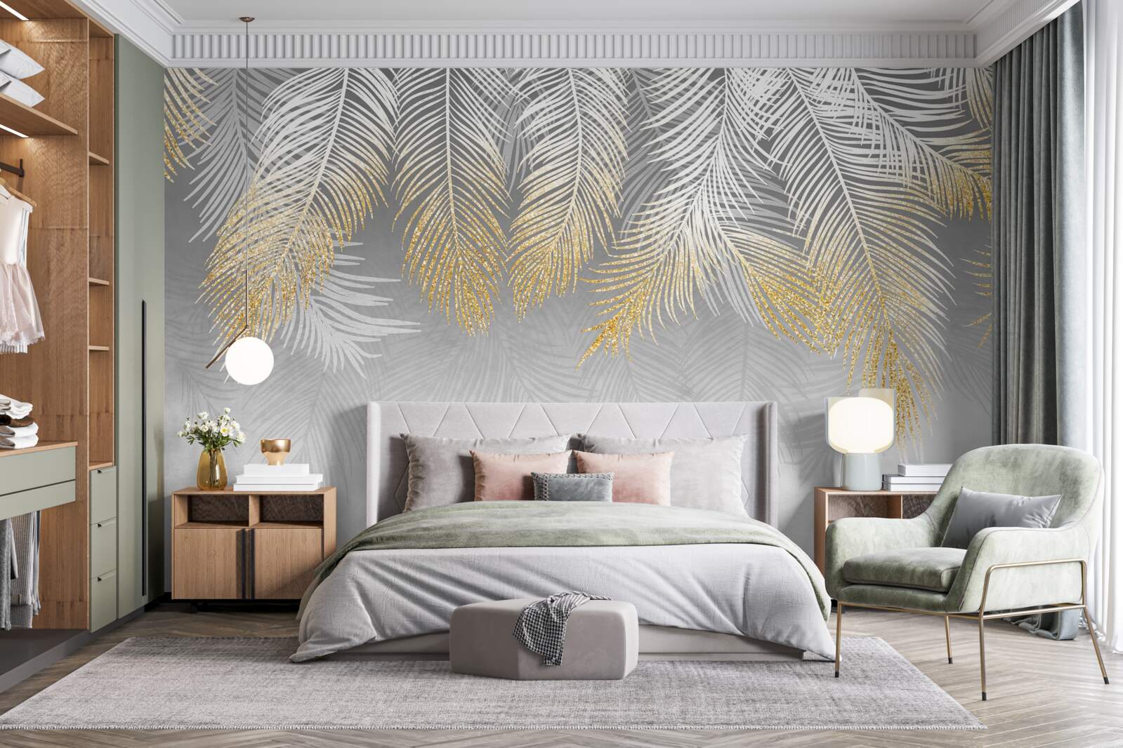 Фотошпалери папороть з білого золота