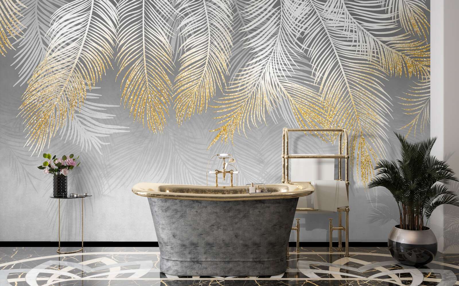 Фотошпалери папороть з білого золота