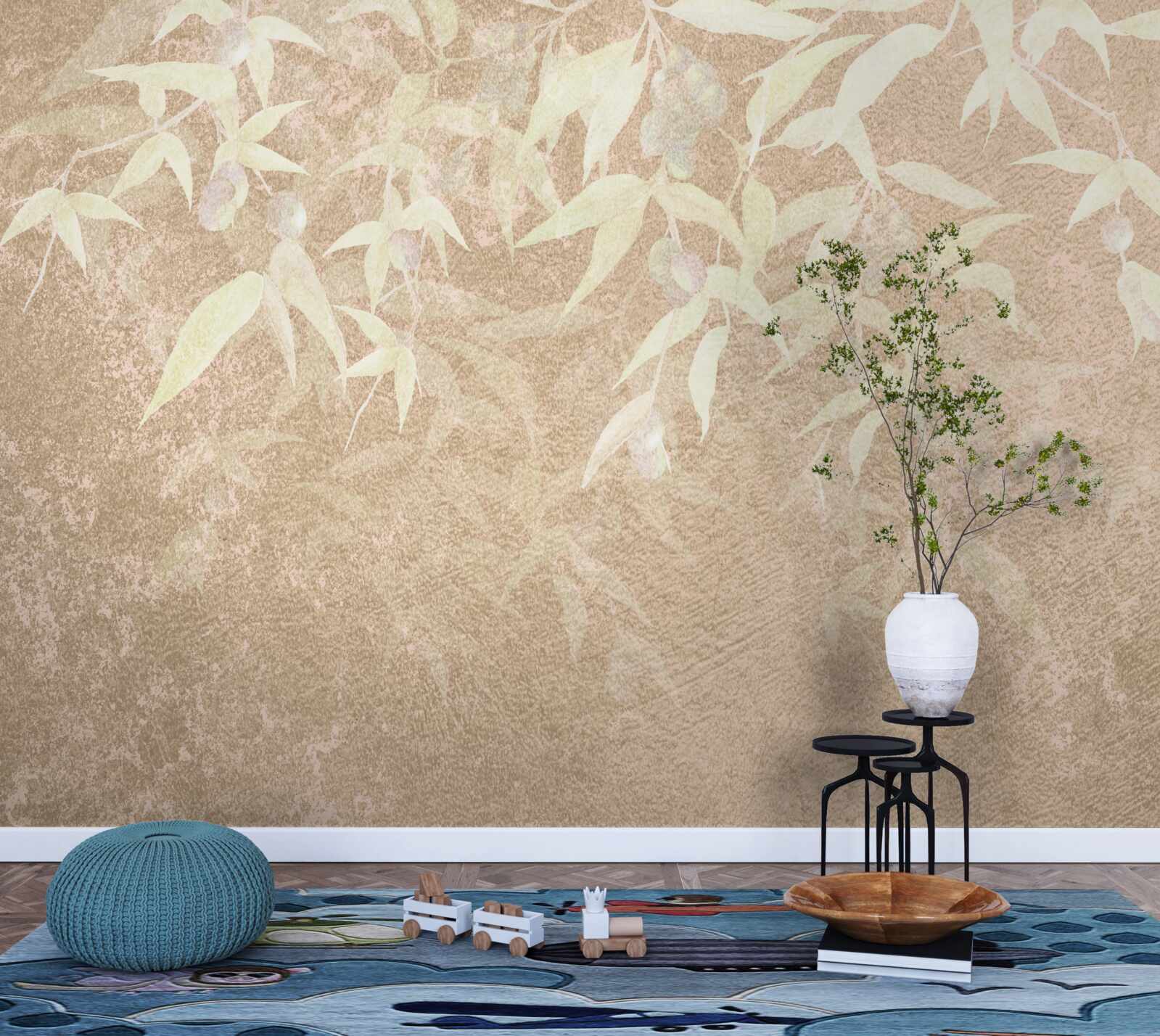 Фотошпалери коричневий фон, прикрашений листям