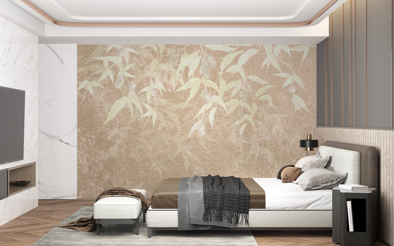 Фотошпалери коричневий фон, прикрашений листям