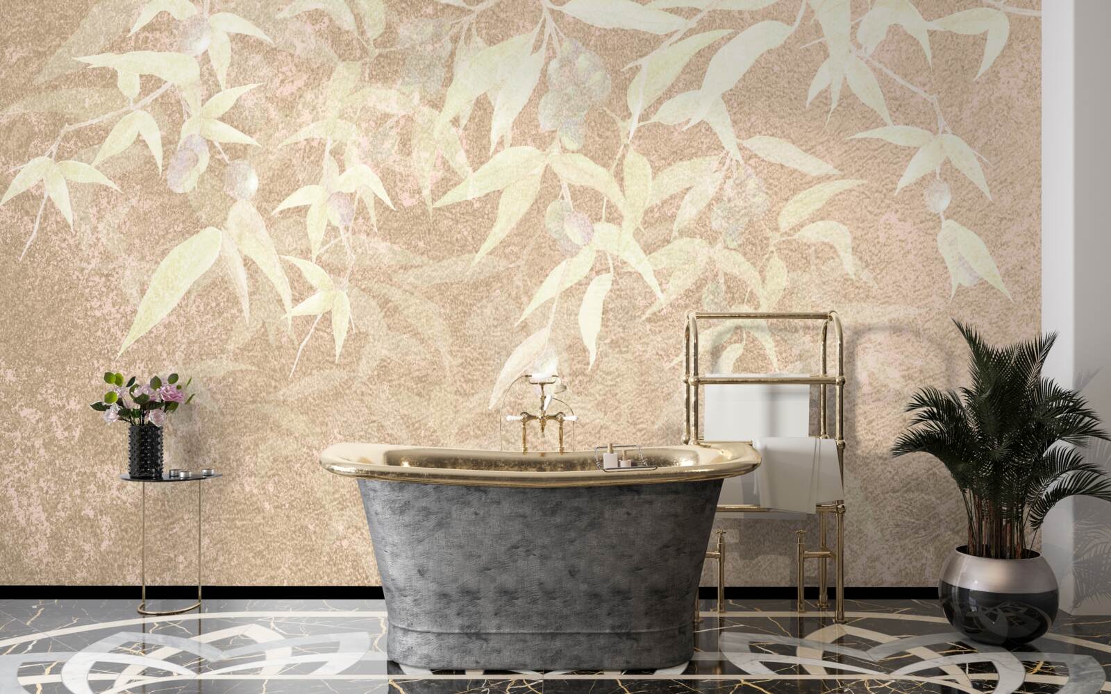 Фотошпалери коричневий фон, прикрашений листям