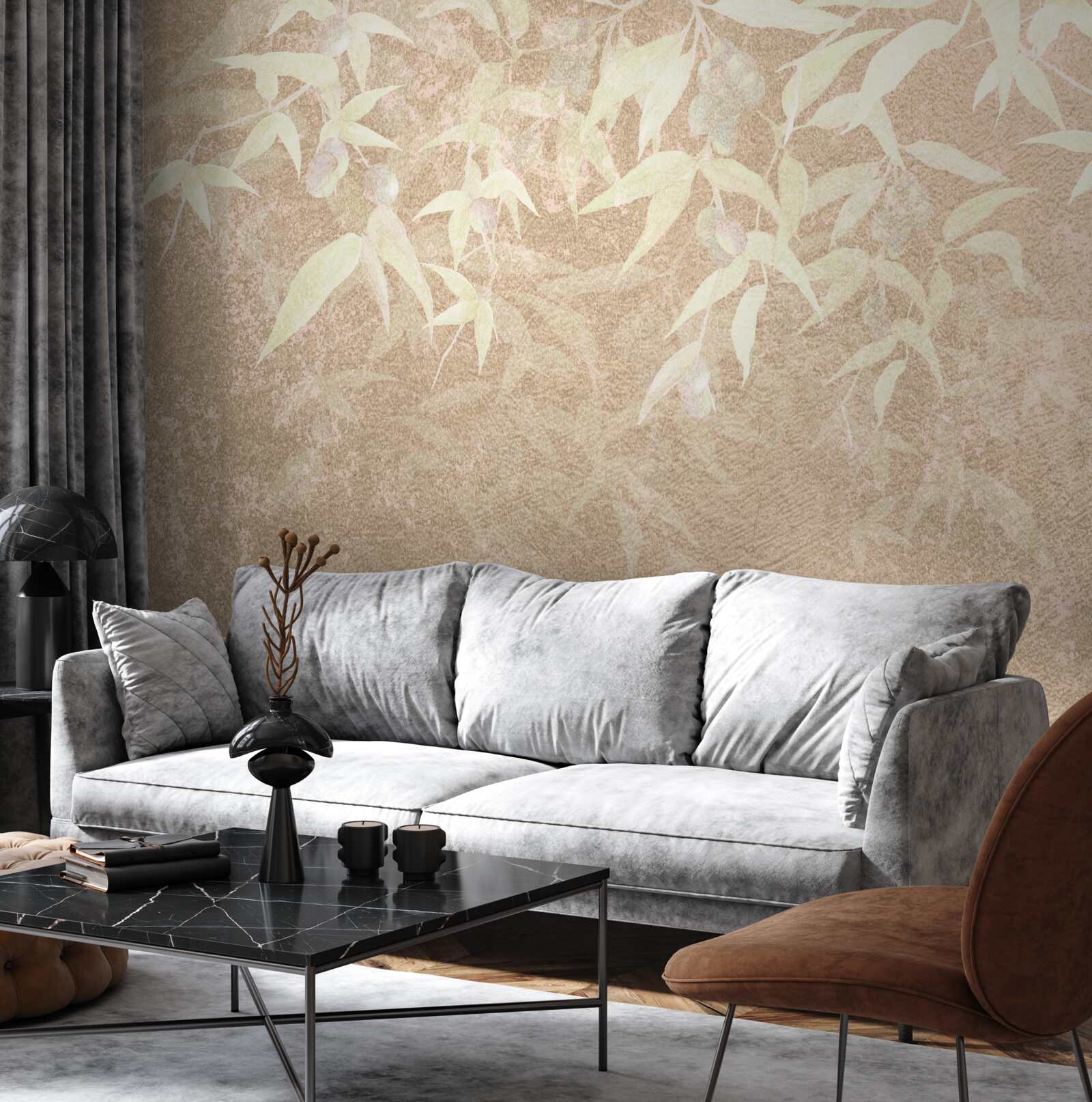 Фотошпалери коричневий фон, прикрашений листям