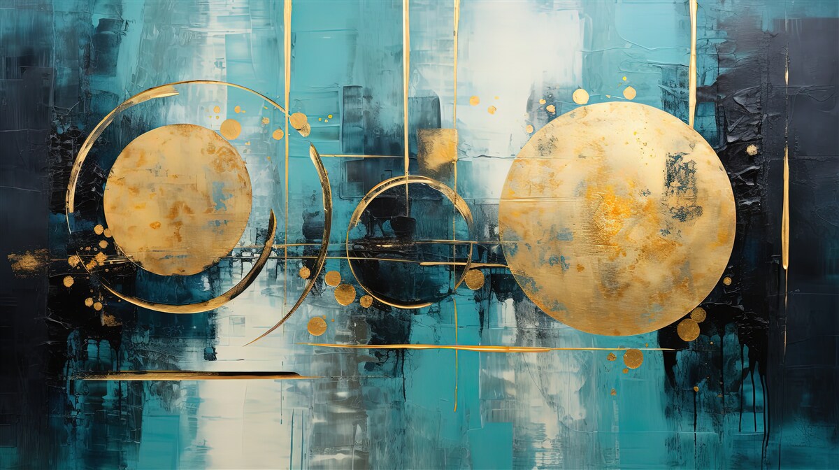 Фотошпалери абстрактний у відтінках золота та бірюзи