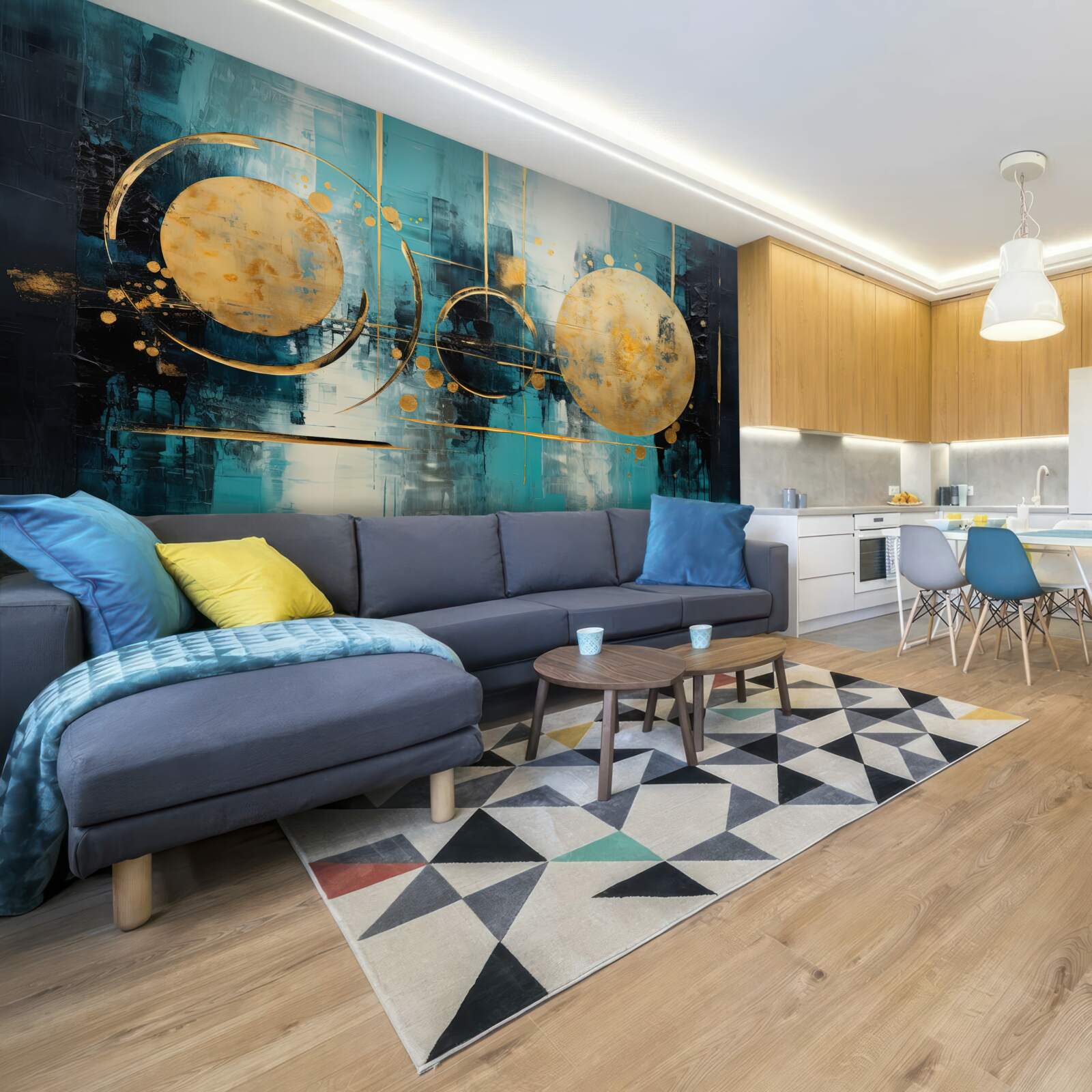 Фотошпалери абстрактний у відтінках золота та бірюзи